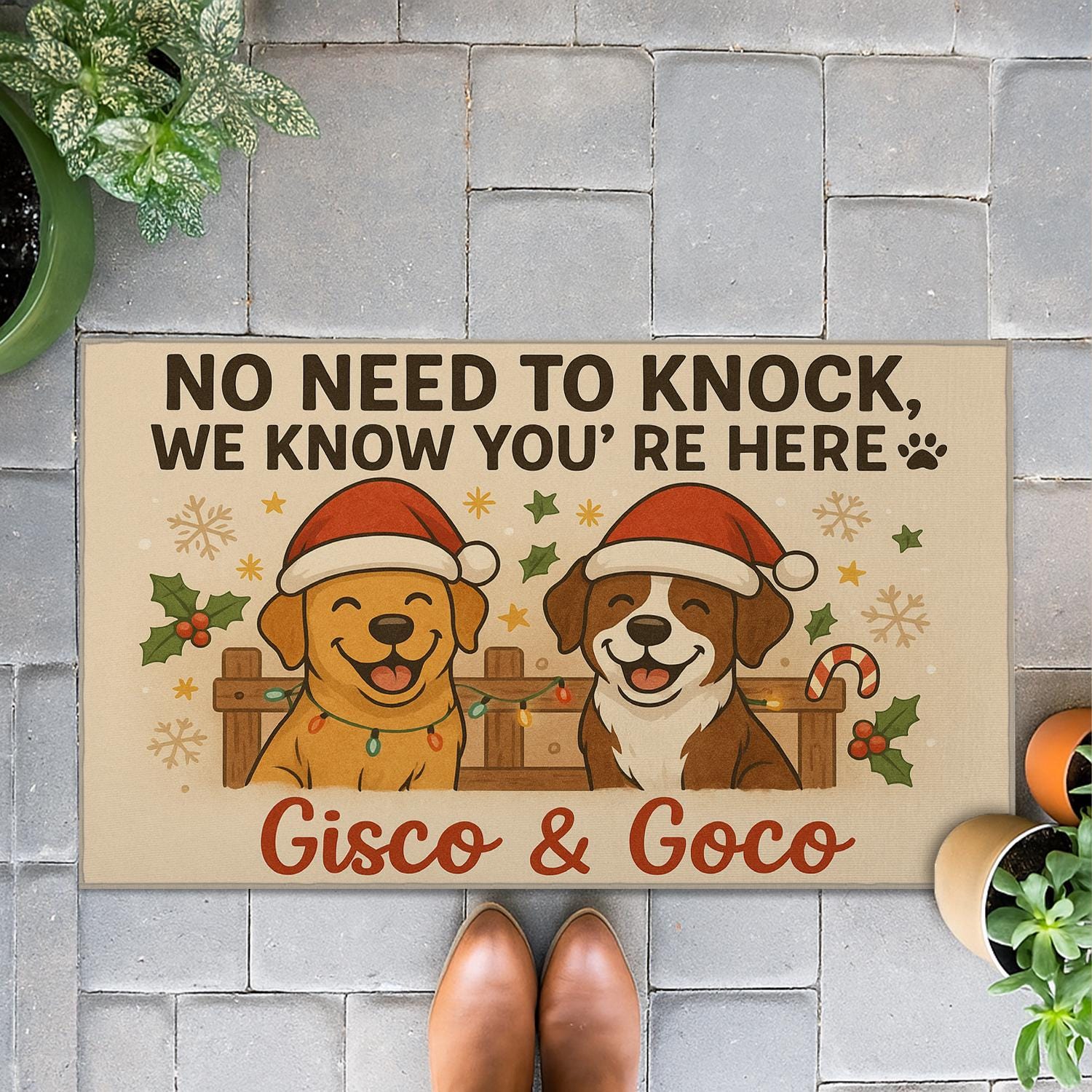 Custom Photo and Name Doormat — “No Need to Knock, We Know You’re Here” Entry Mat