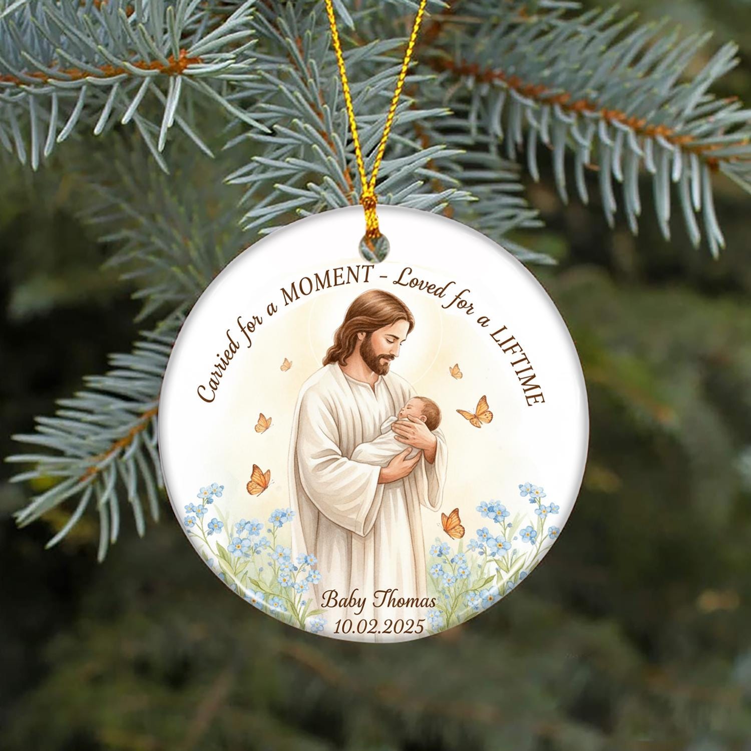 Custom Ceramic Memorial Ornament, Personalized Infant Remembrance Keepsake, Religious Baby Loss Decoration