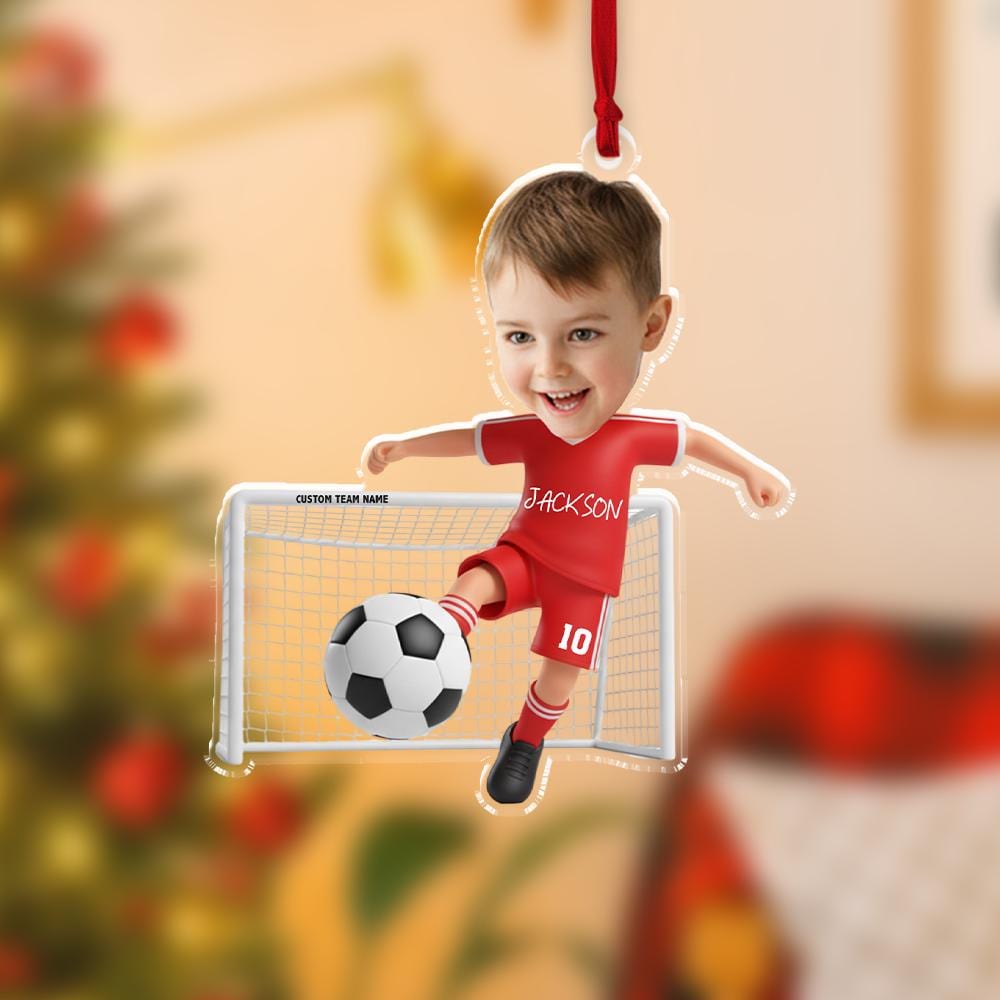 Custom Soccer Player Ornament, Personalized Kids Sports Decoration, Custom Name Football Keepsake