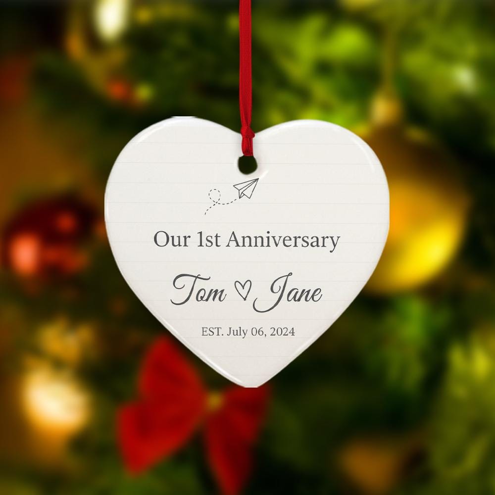Heart Anniversary Ornament – Personalized 1st Anniversary Keepsake, Paper Chapter Gift