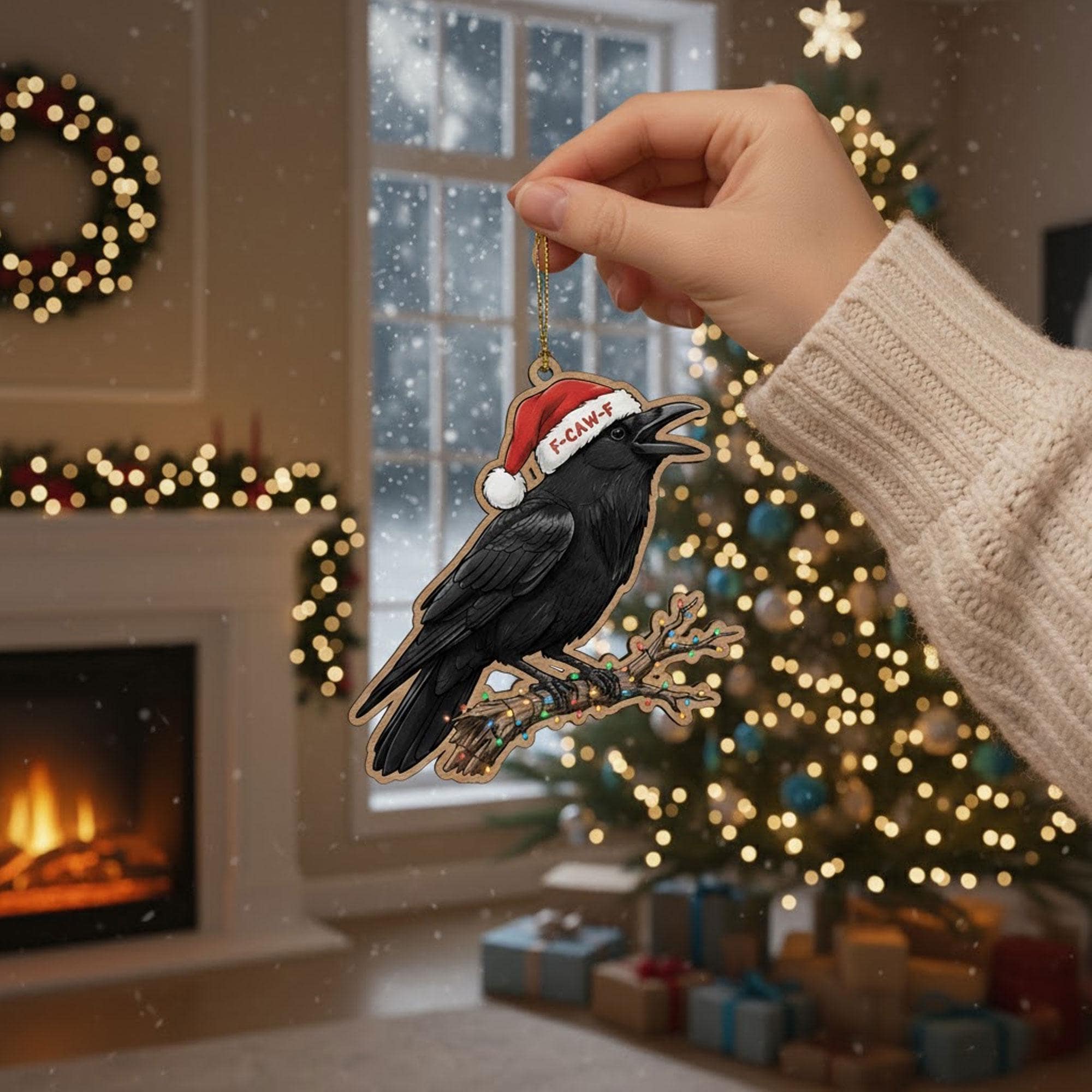 Crow Christmas Ornament: F-Caw-F Santa Hat Bird Decor, Funny Holiday Tree Charm