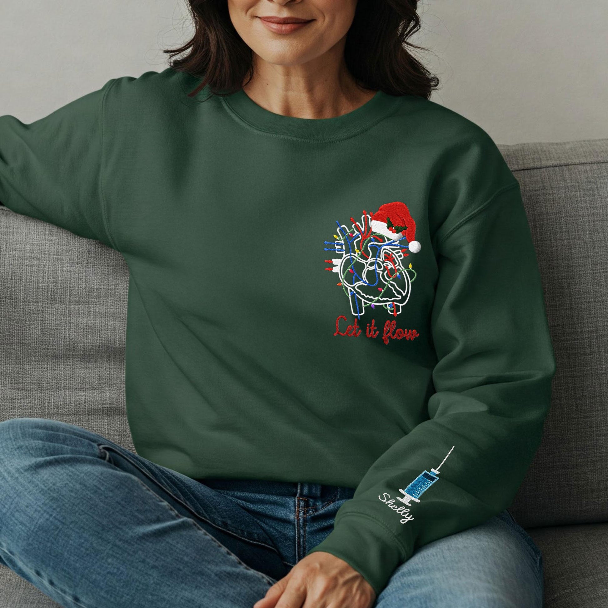 Embroidered Heart Anatomy Nurse Sweatshirt: Medical Christmas Pullover