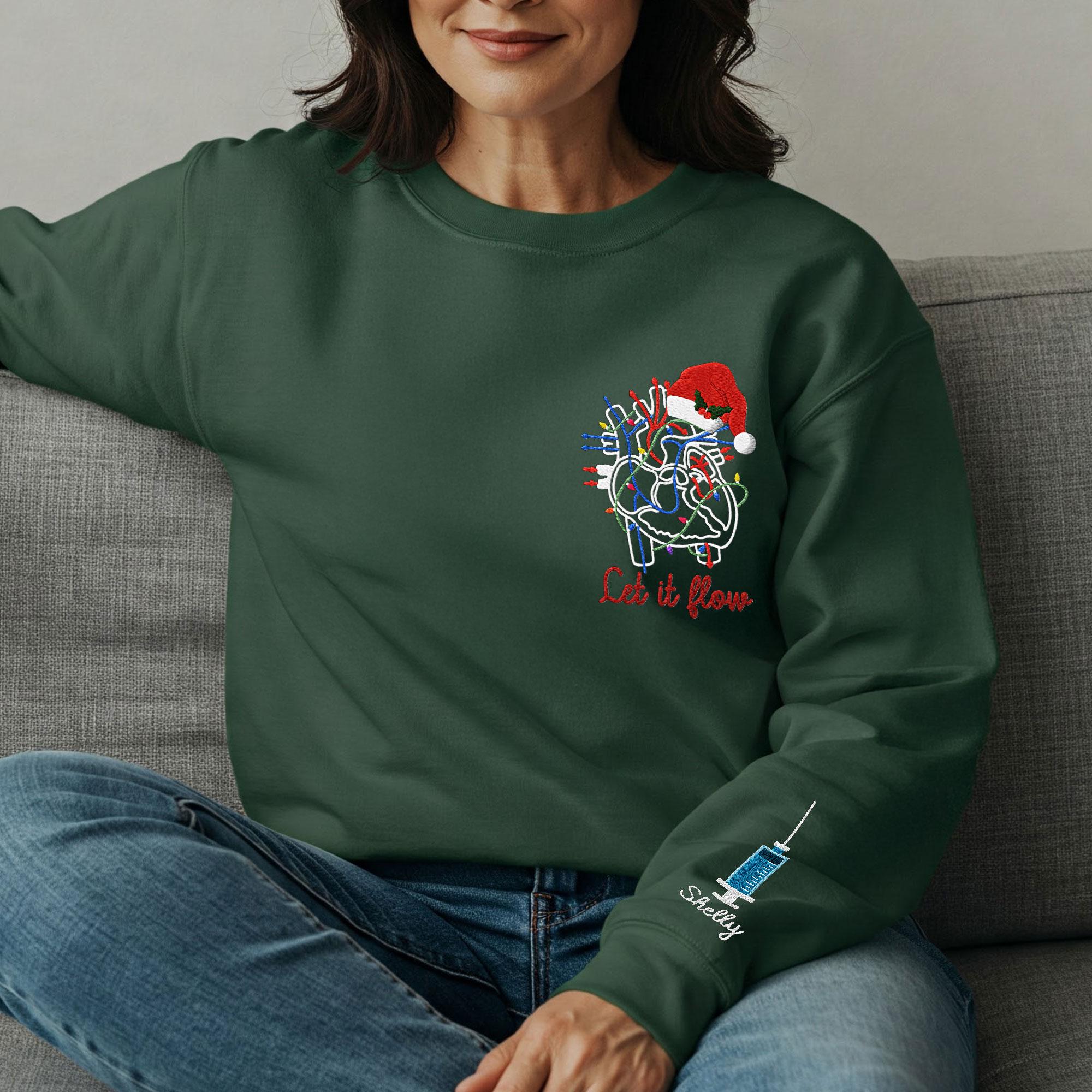 Embroidered Heart Anatomy Nurse Sweatshirt: Medical Christmas Pullover
