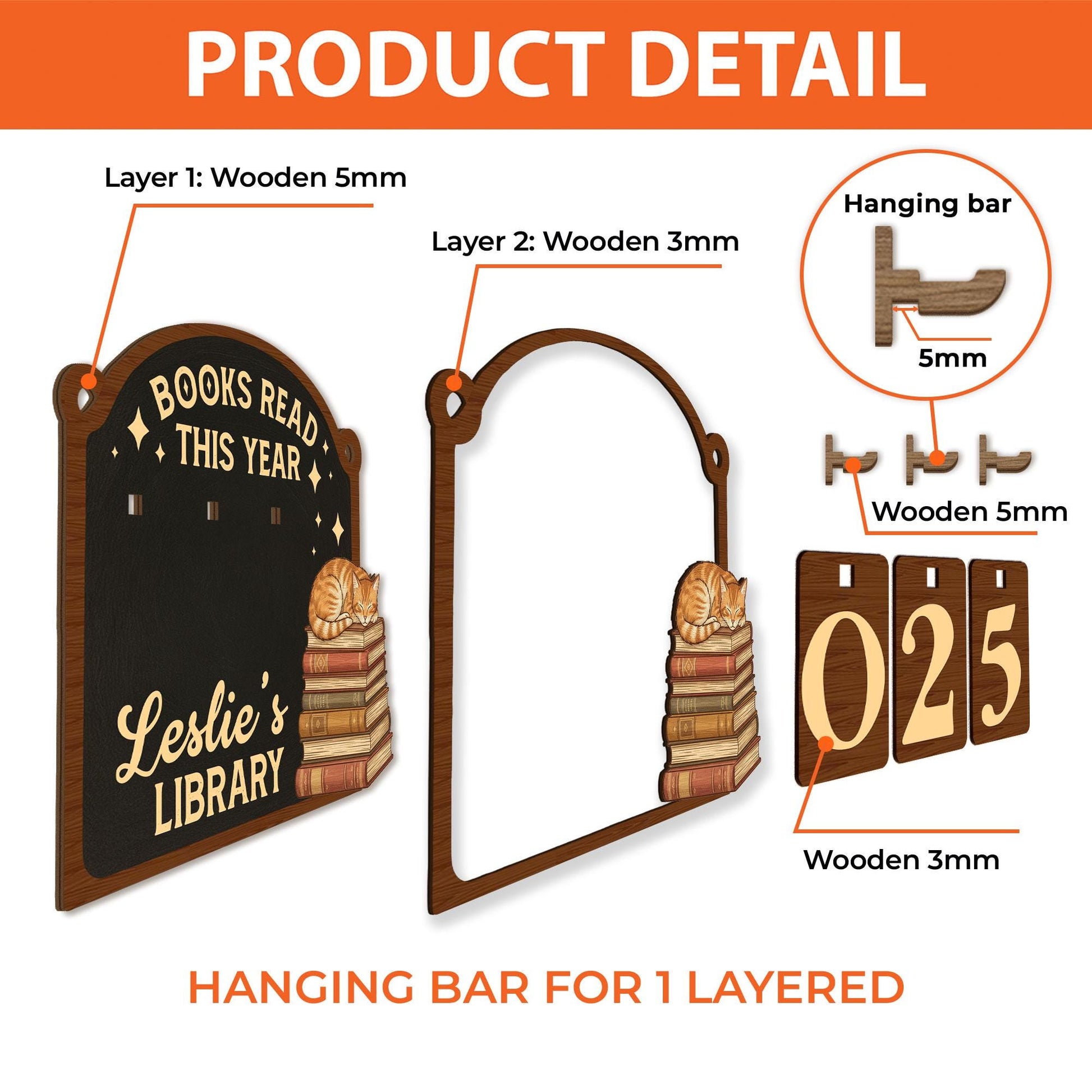 Personalized Books Read Tracker: Engraved Reader Counter, Cozy Bookshelf Decor