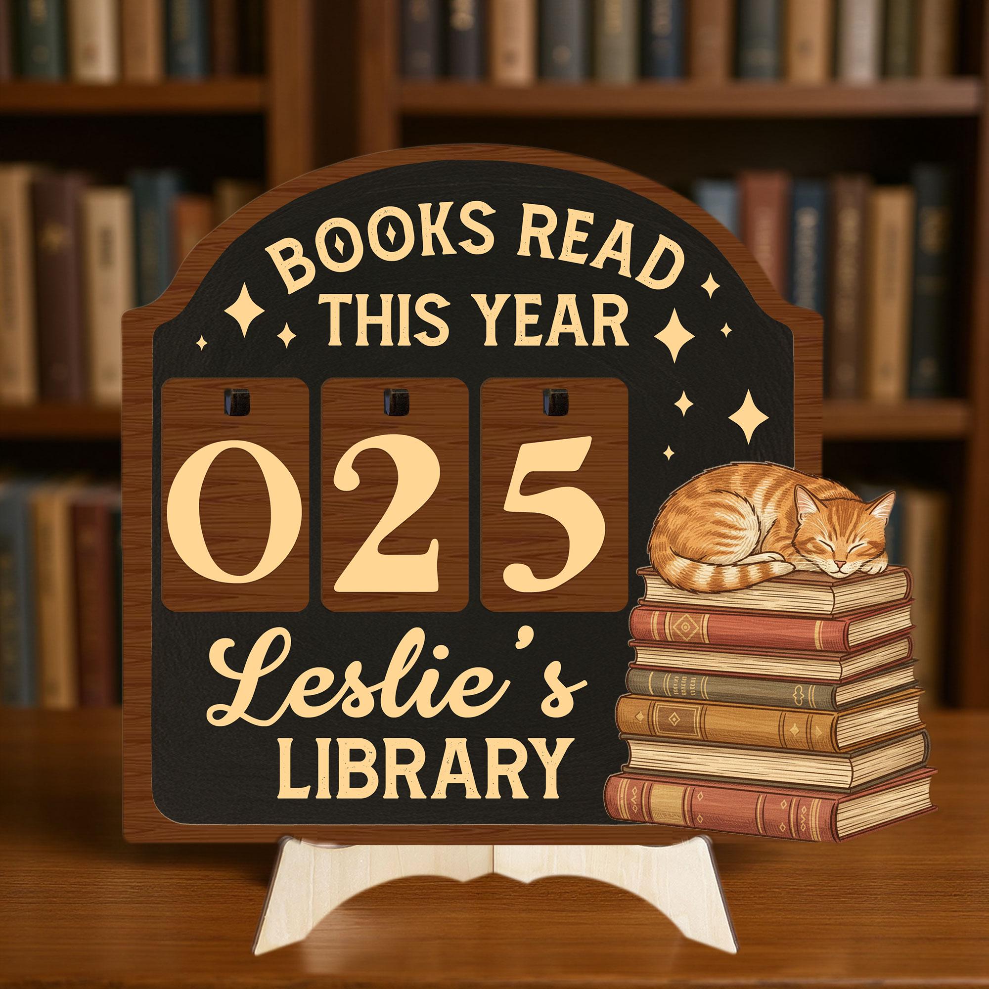 Personalized Books Read Tracker Sign: Cozy Cat Library Decor