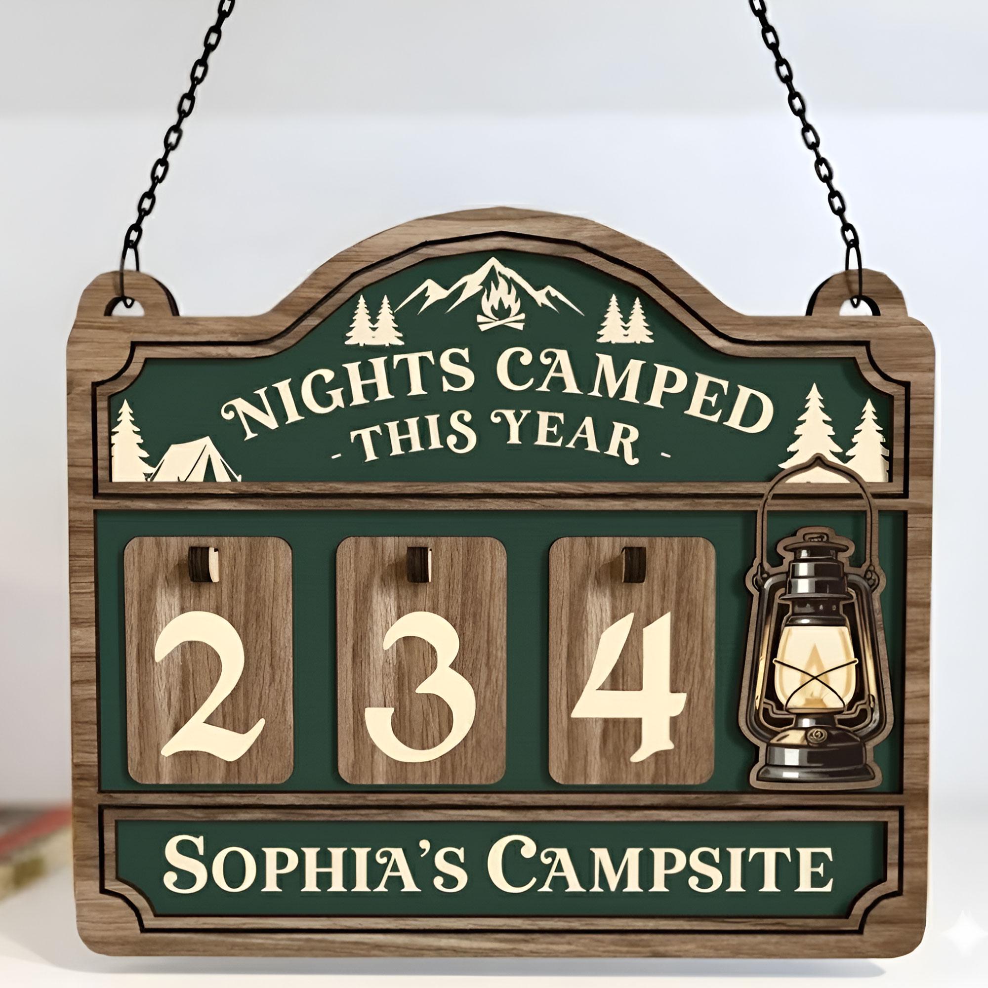 Personalized Camper Tracker Sign: Nights Camped This Year Adventure Counter, Campsite Decor