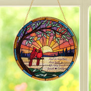 Custom Couple Glass Suncatcher: Cardinal Sunset Window Art image 1