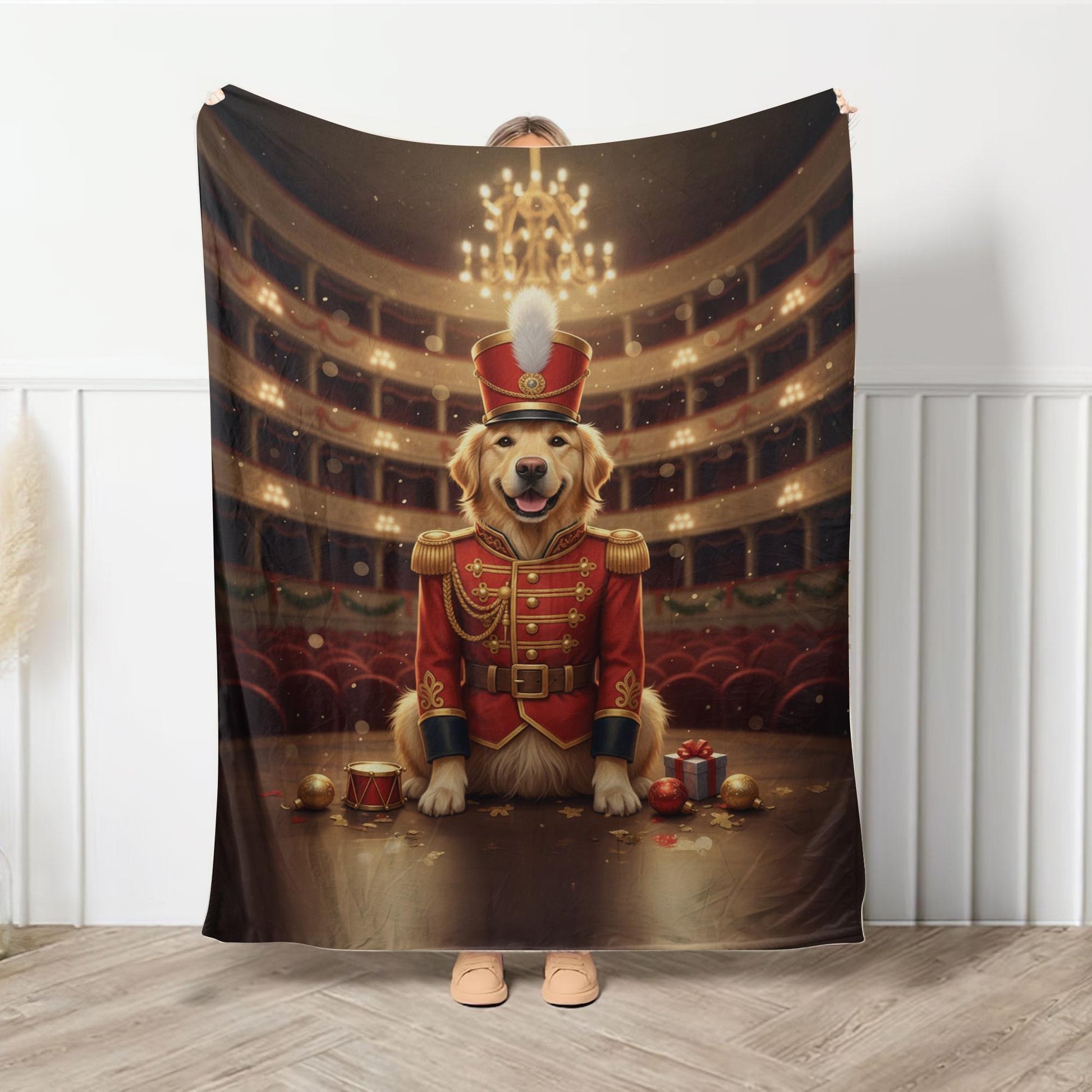 Golden Retriever Nutcracker Soldier Blanket – Custom Dog Photo Plush Holiday Throw image 5