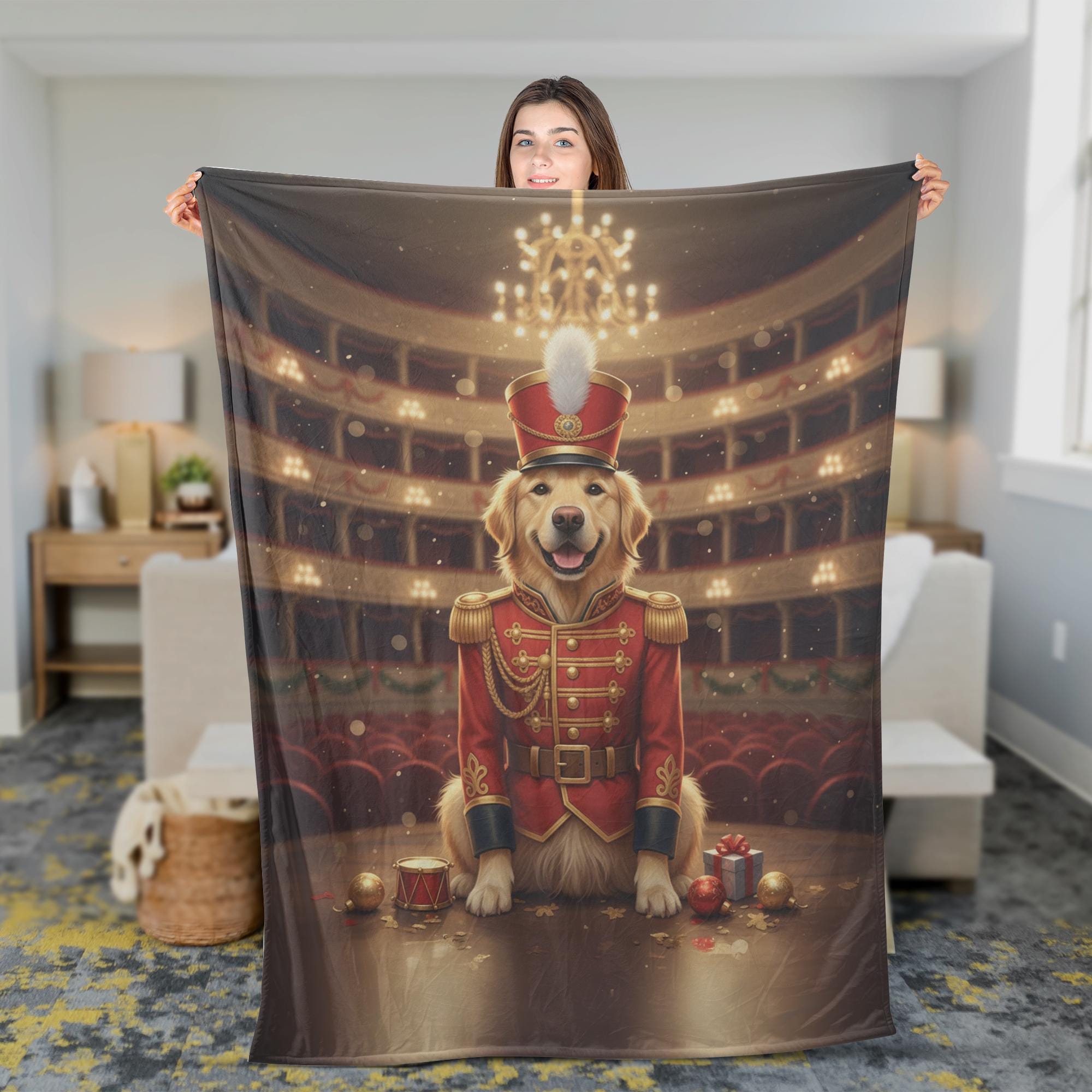 Golden Retriever Nutcracker Soldier Blanket – Custom Dog Photo Plush Holiday Throw image 4