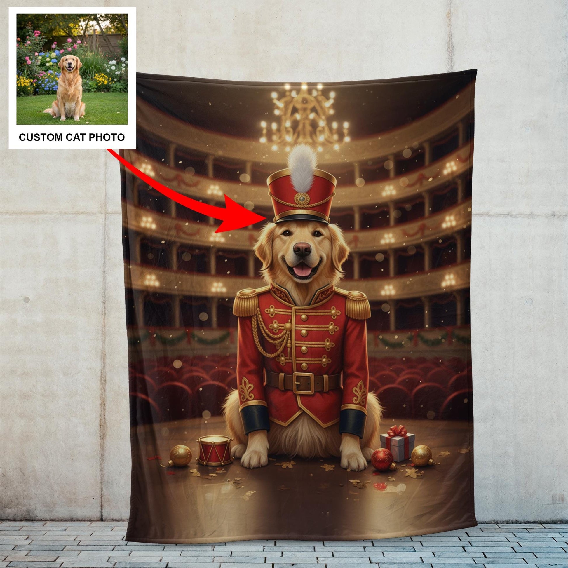 Golden Retriever Nutcracker Soldier Blanket – Custom Dog Photo Plush Holiday Throw image 3