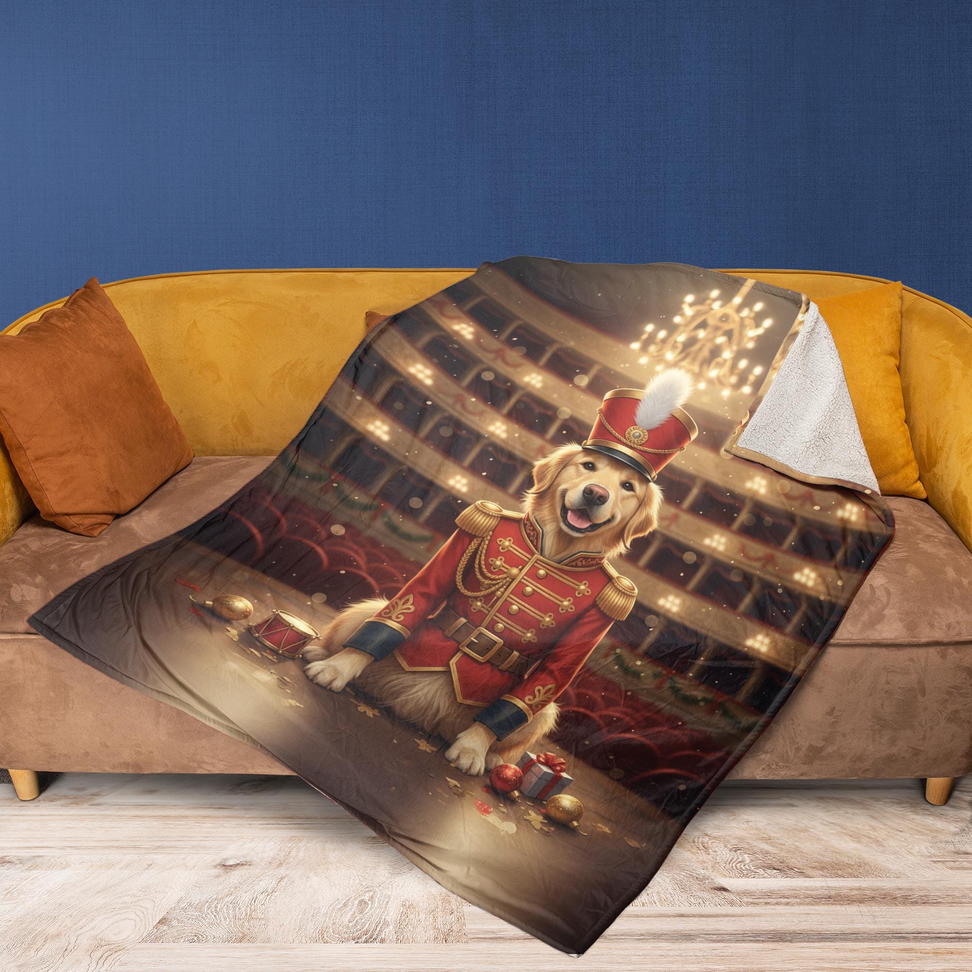 Golden Retriever Nutcracker Soldier Blanket – Custom Dog Photo Plush Holiday Throw image 2