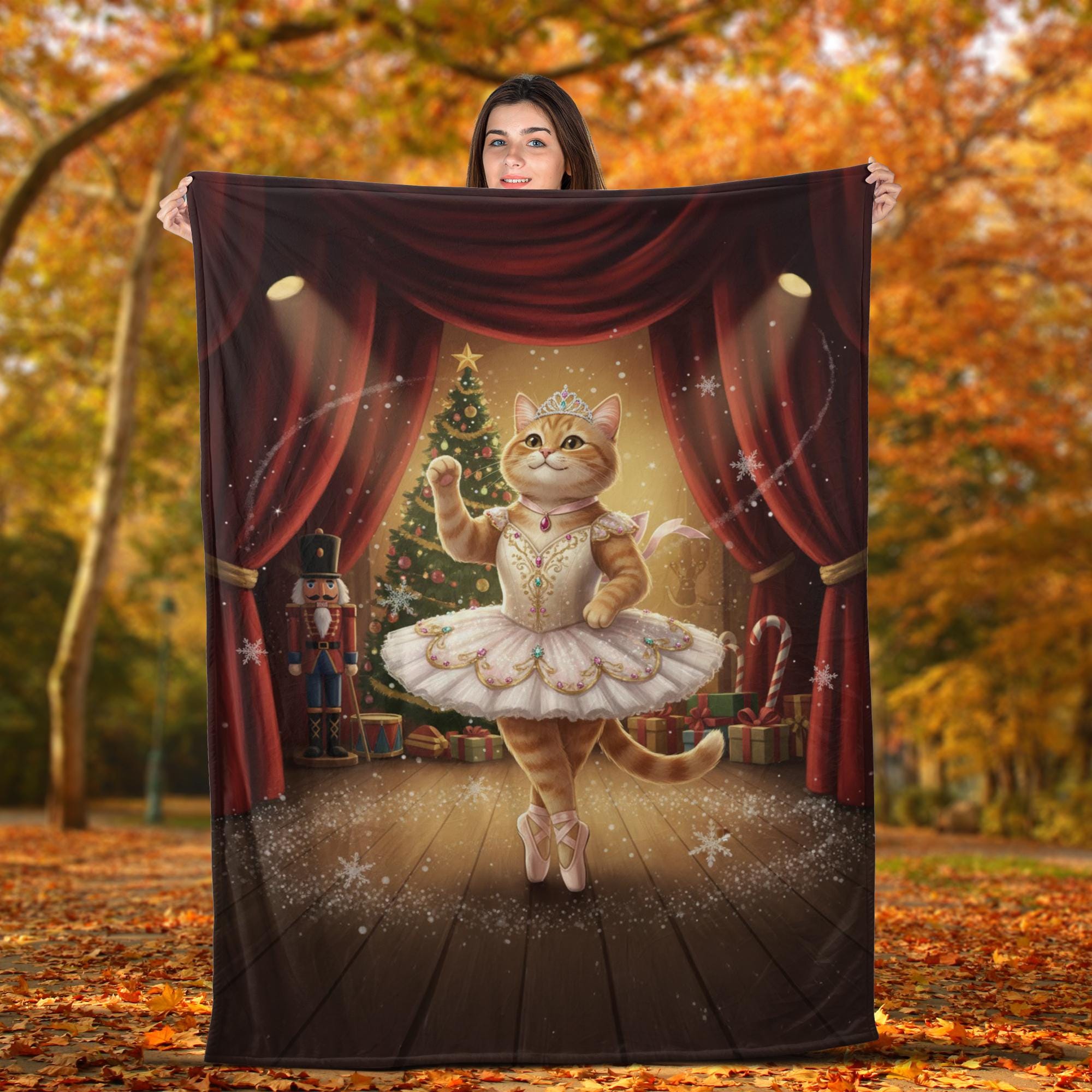 Custom Cat Photo Blanket – Ballet Stage Cat Print Plush Throw image 4