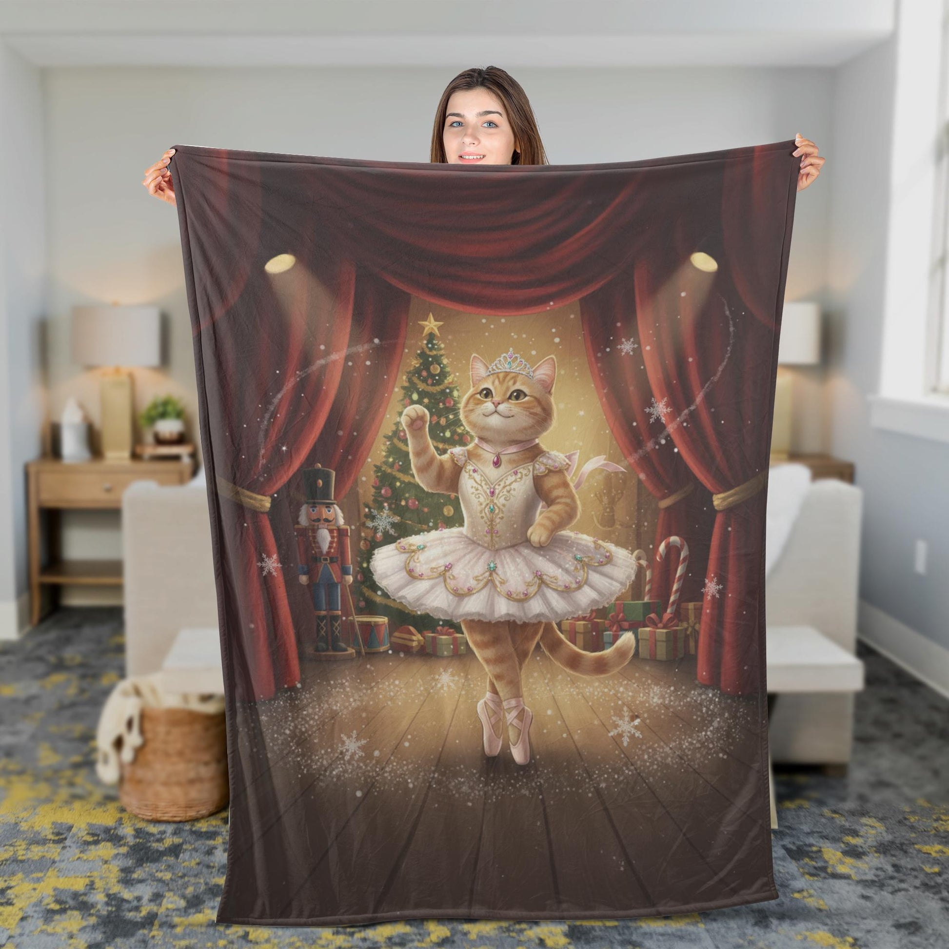 Custom Cat Photo Blanket – Ballet Stage Cat Print Plush Throw image 5