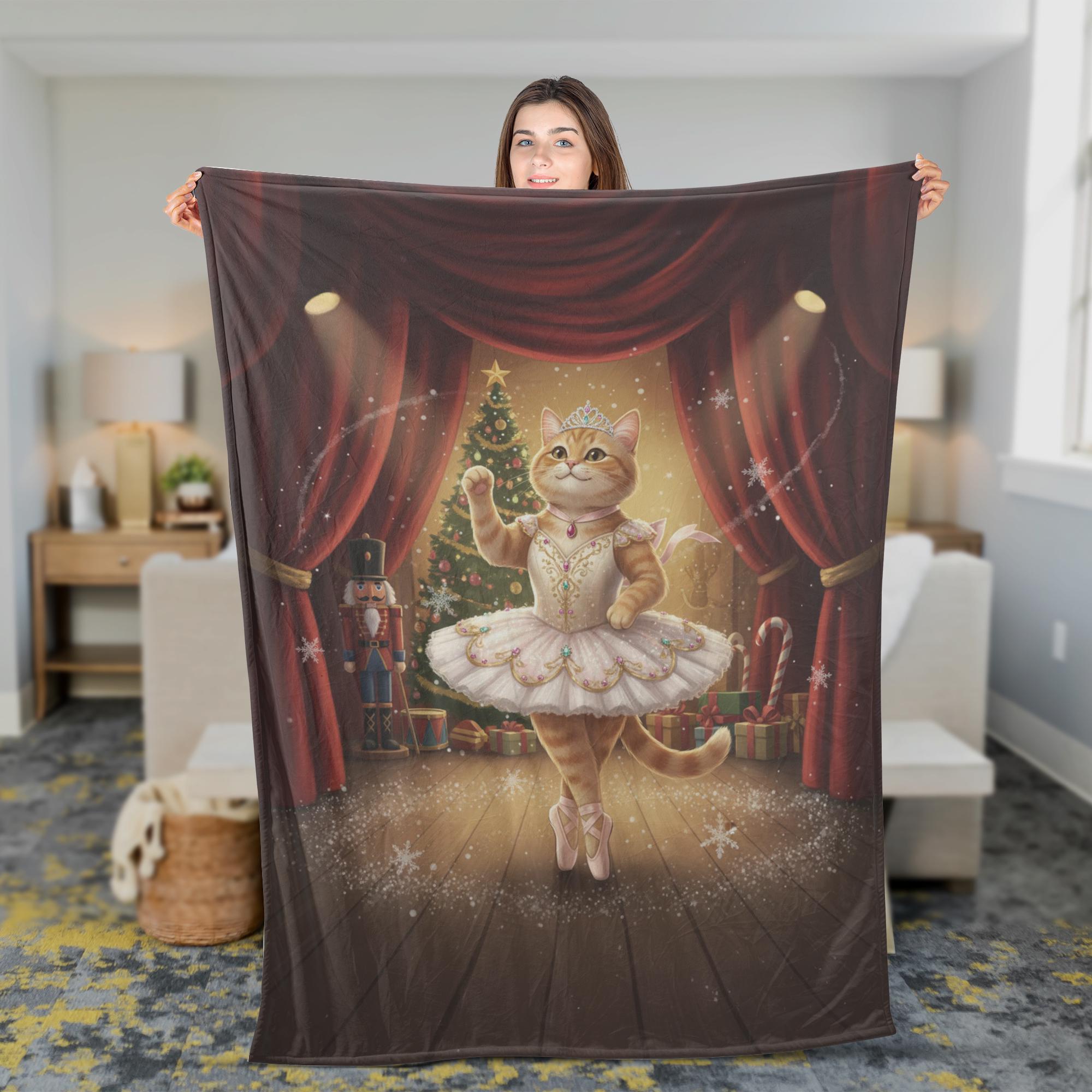 Custom Cat Photo Blanket – Ballet Stage Cat Print Plush Throw image 5