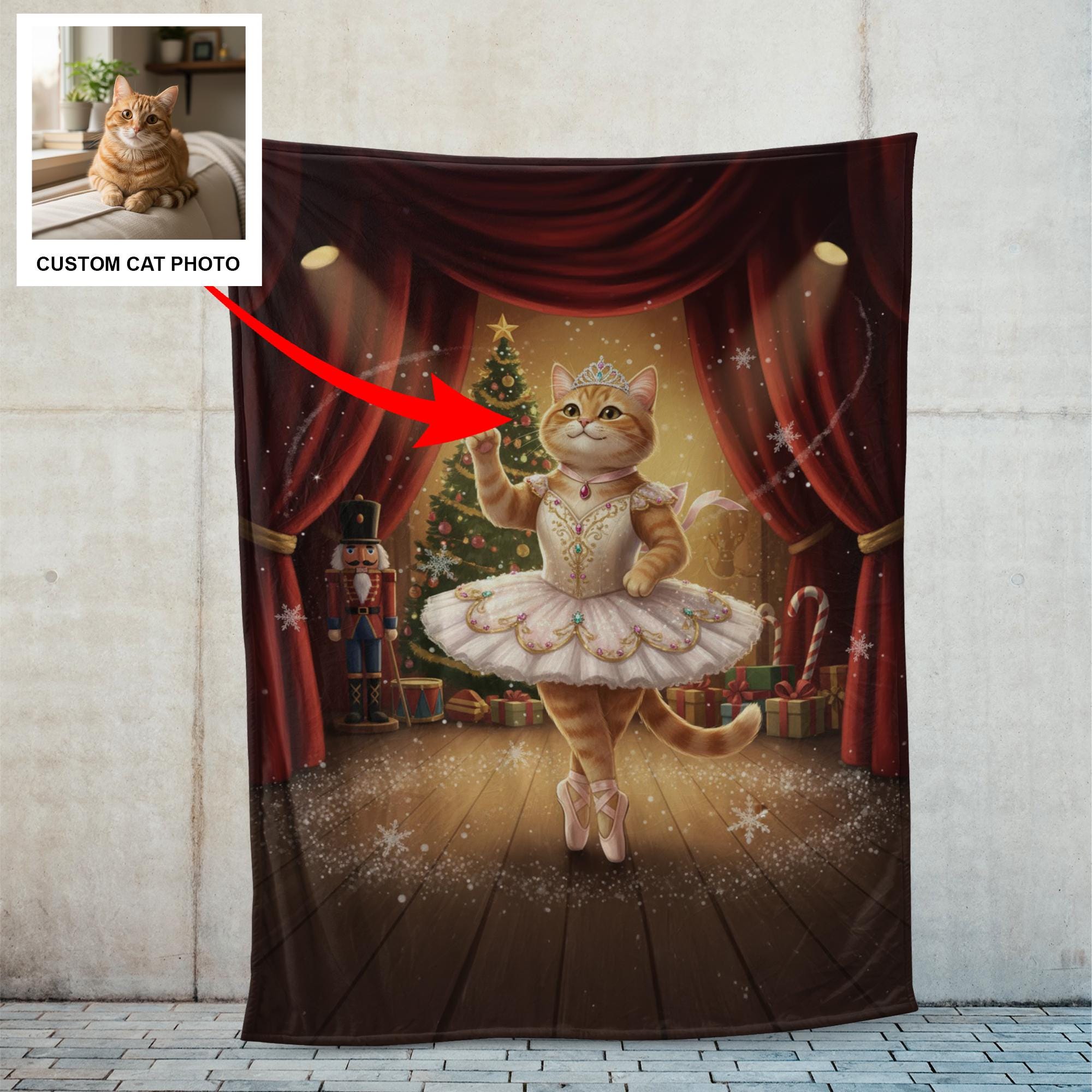 Custom Cat Photo Blanket – Ballet Stage Cat Print Plush Throw image 1