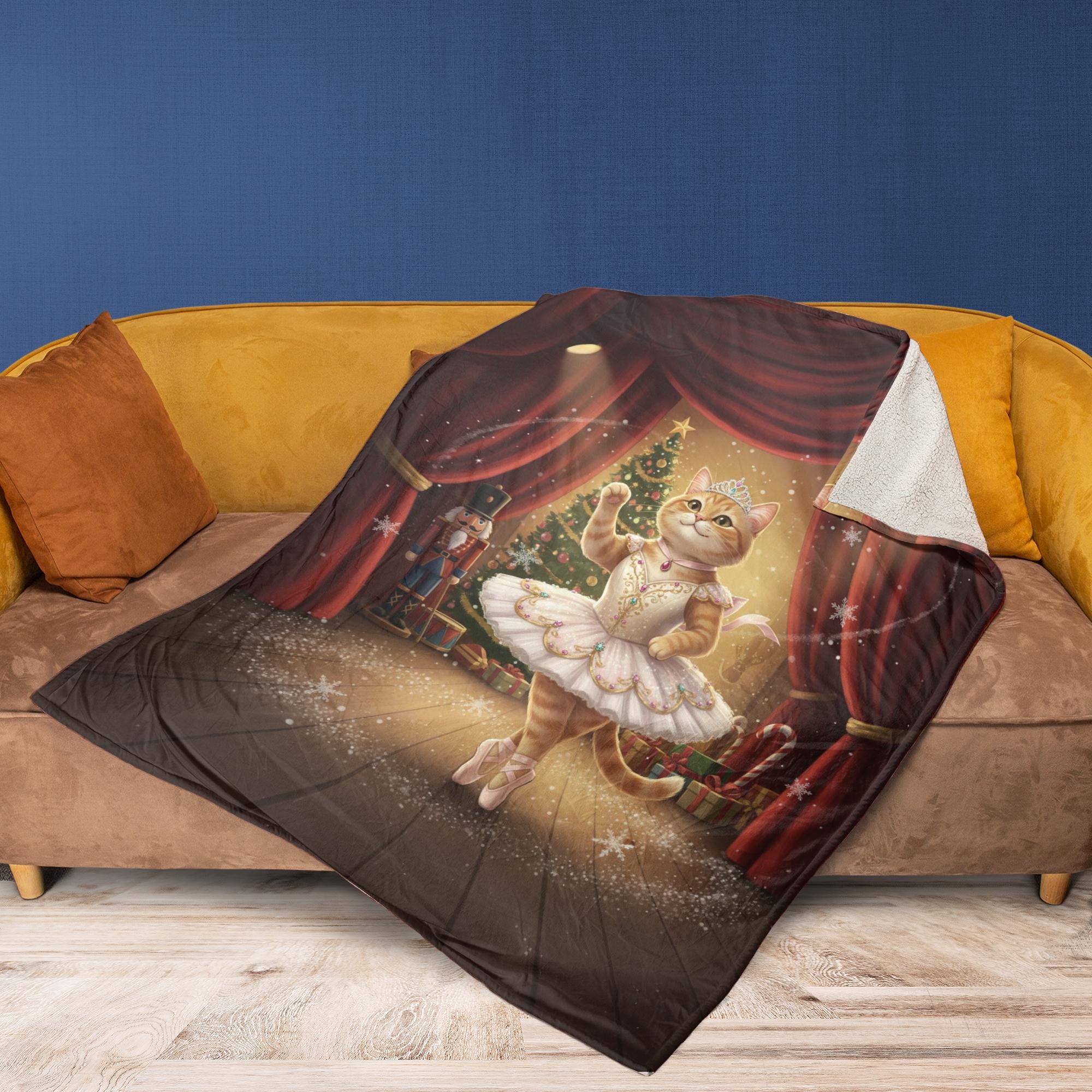 Custom Cat Photo Blanket – Ballet Stage Cat Print Plush Throw image 2