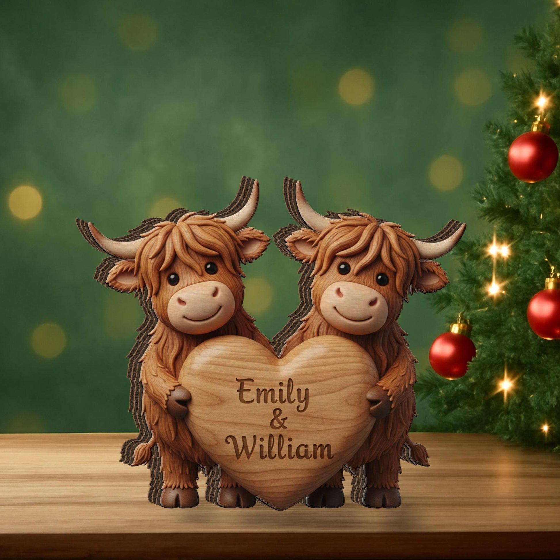 Custom Highland Cow Couple Wooden Block: Personalized Farm Animal Decor image 4