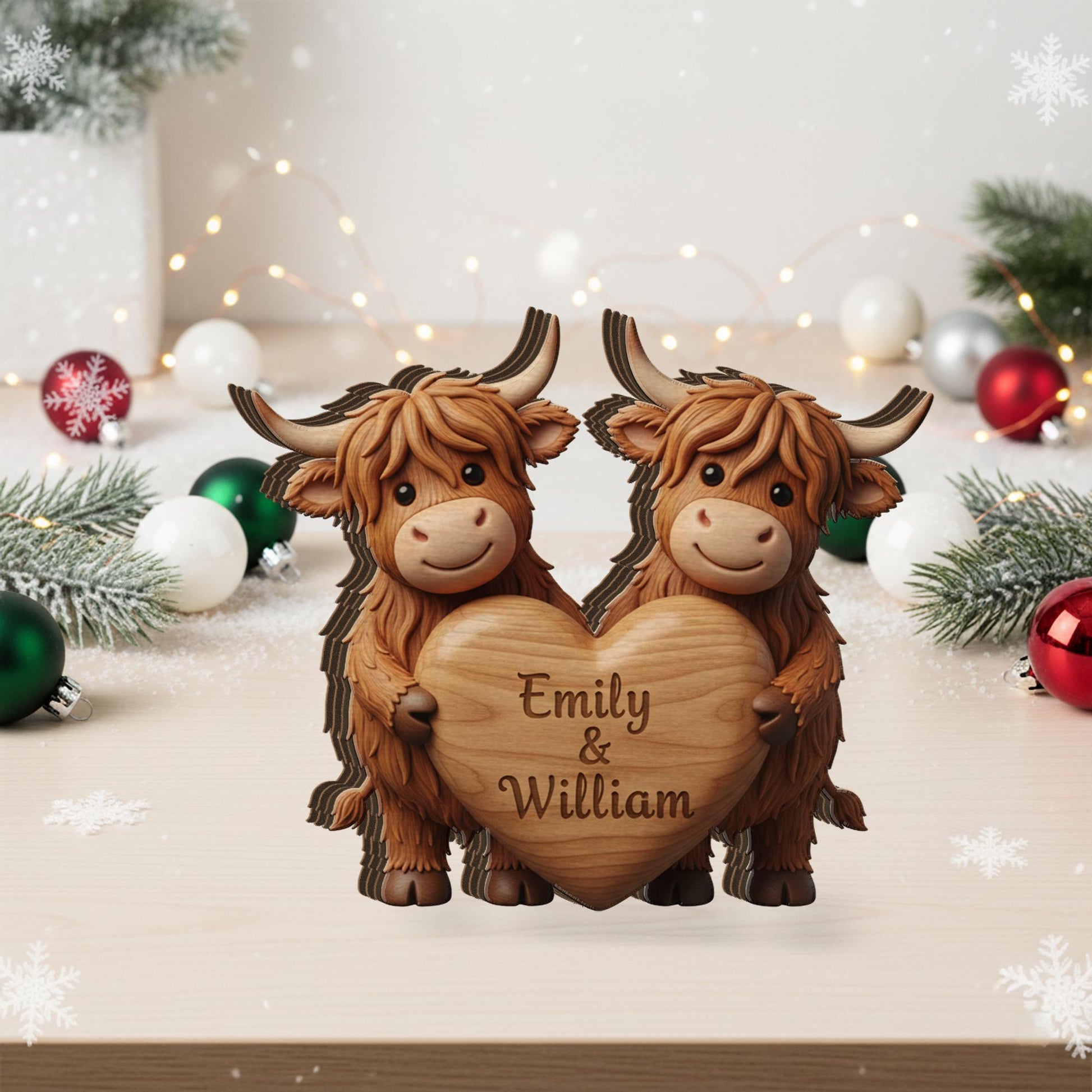 Custom Highland Cow Couple Wooden Block: Personalized Farm Animal Decor image 5