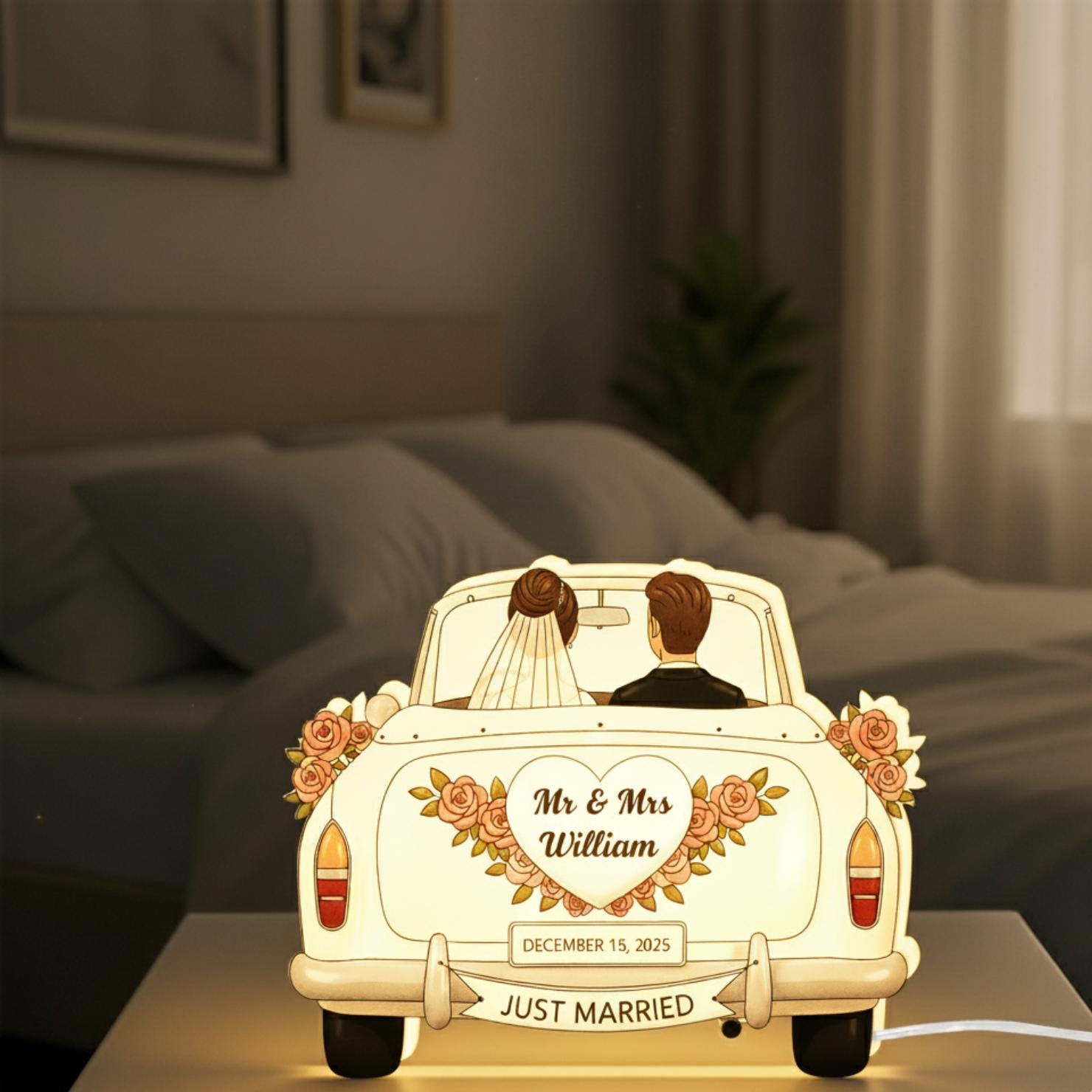 Custom Wedding Night Light Box: Personalized Wedding Car Lamp image 2