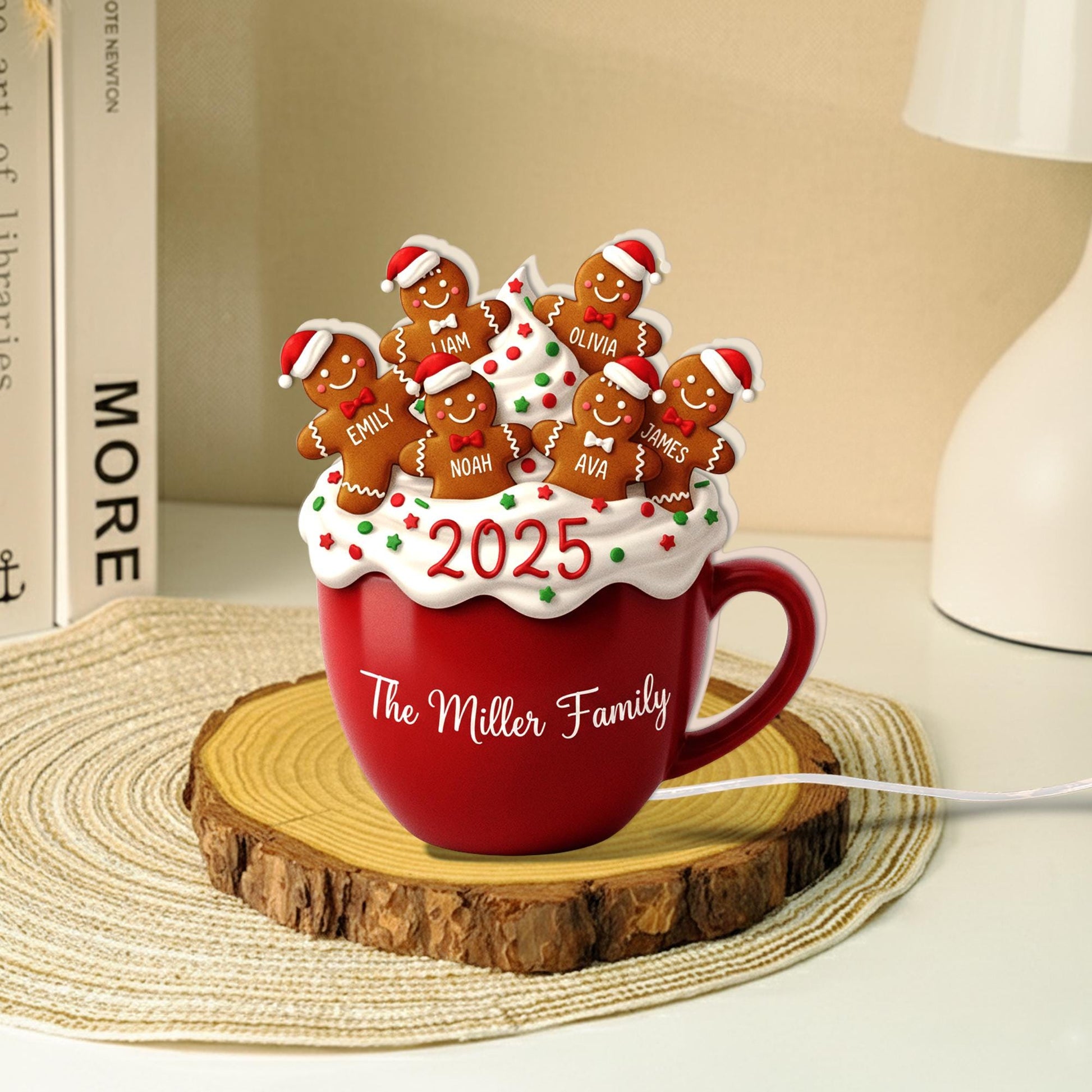 Custom Family Night Light Box: Personalized Gingerbread Family Lamp image 3