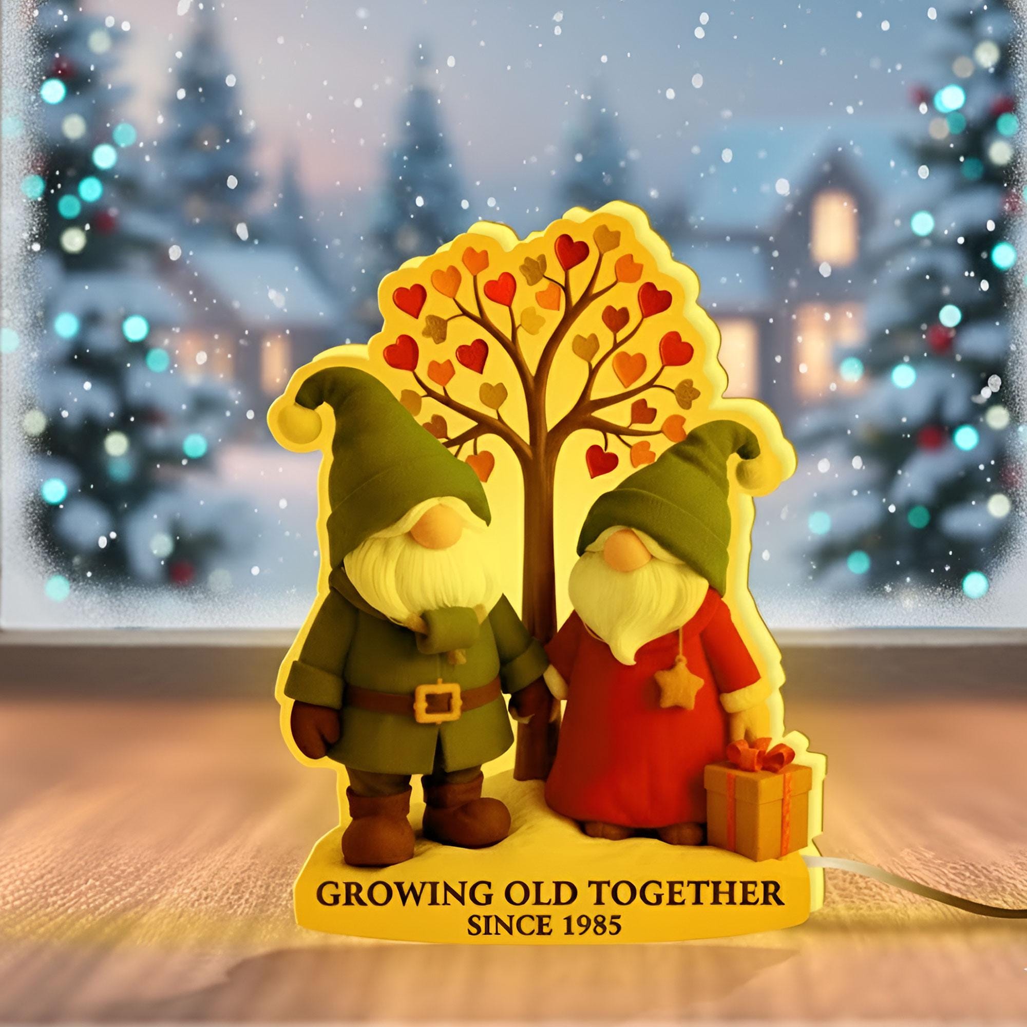 Custom Gnome Couple LED Light Box: Anniversary Gift, Growing Old Together Design image 5