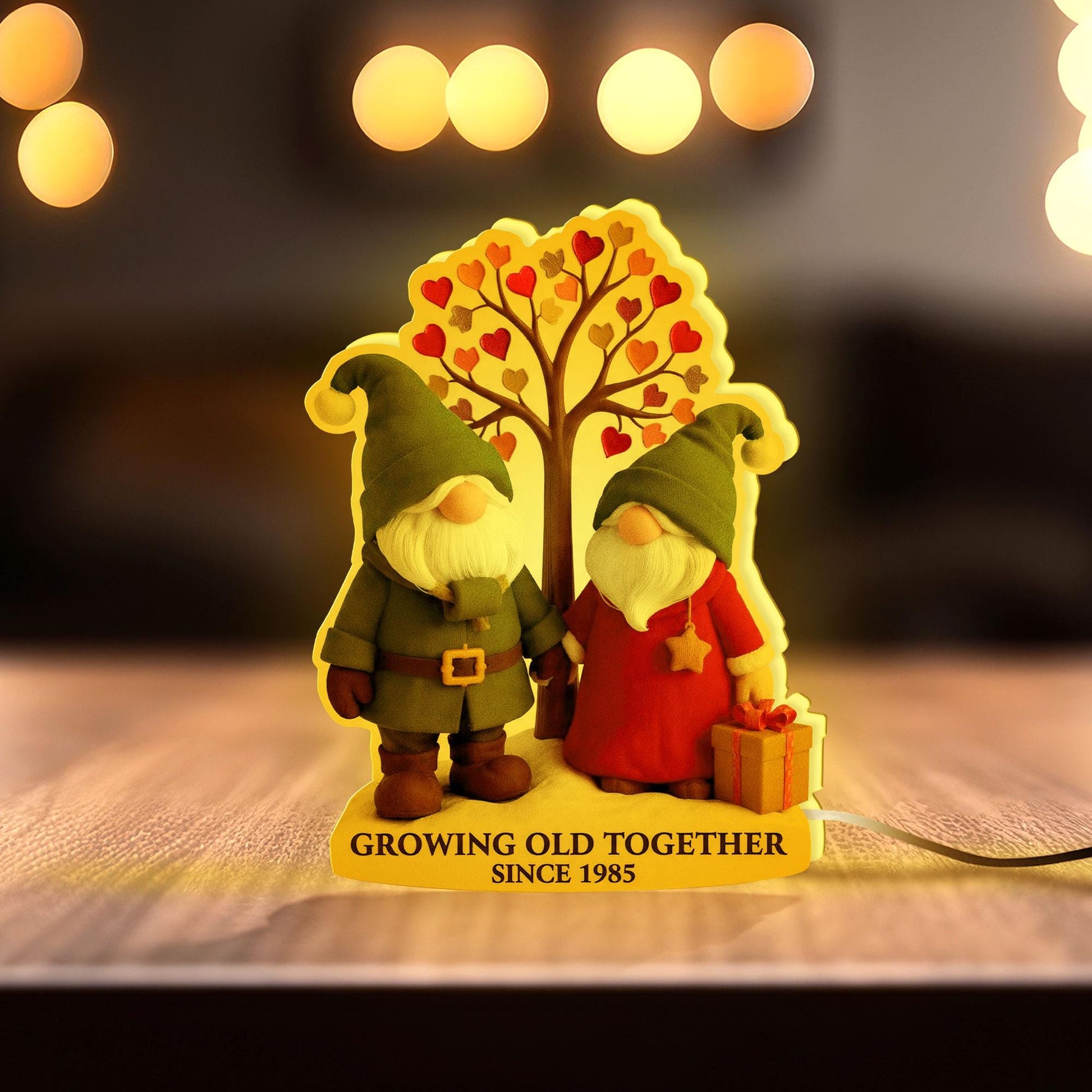 Custom Gnome Couple LED Light Box: Anniversary Gift, Growing Old Together Design image 1