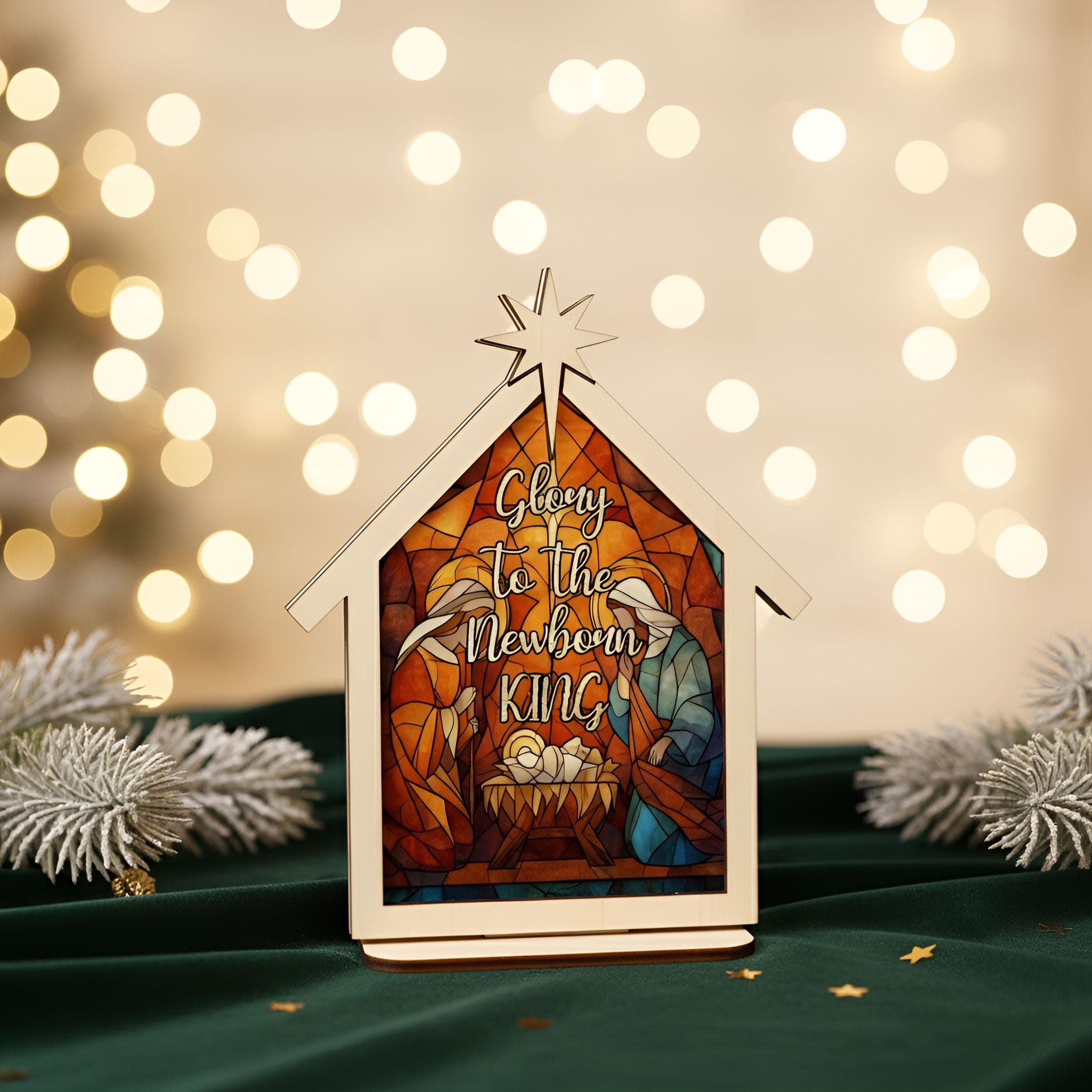 Nativity Scene Plaque: Glory to the Newborn King, Christmas Night Design, Custom Wood & Acrylic image 4