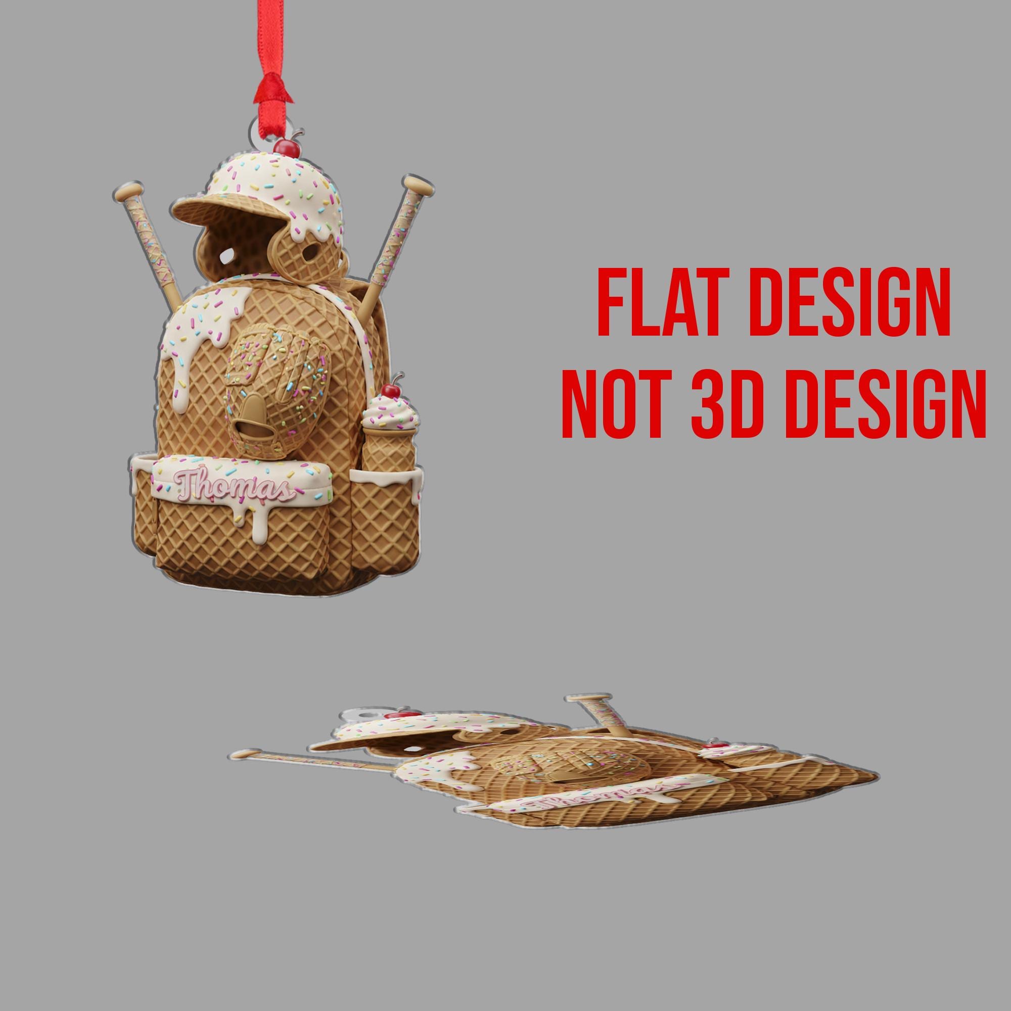 Personalized Baseball Ornament: Ice Cream Theme, Waffle Cone Texture, Backpack Shape image 3
