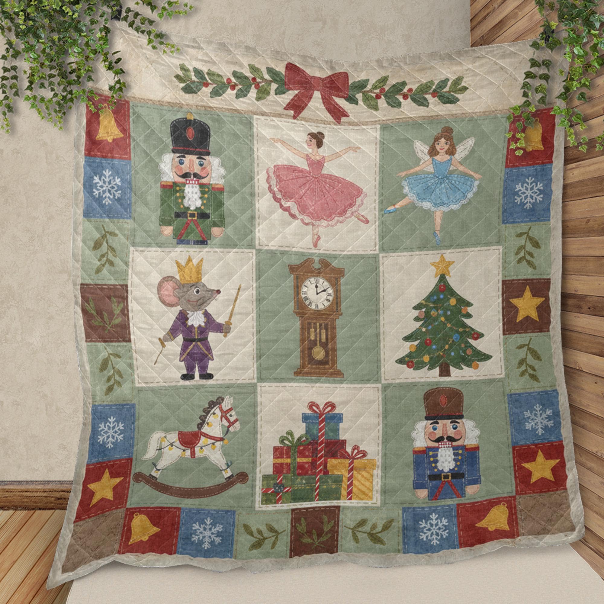 Nutcracker Quilt Blanket: Christmas Patchwork Style, Ballet Theme, Holiday Bedding image 1