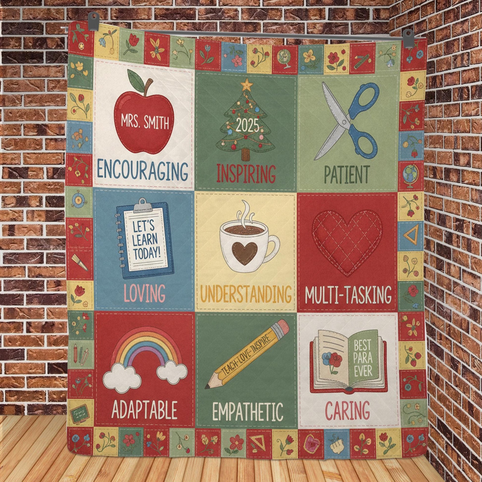 Personalized Teacher Quilt Blanket: Patchwork Style, Special Education, Paraeducator Theme image 4