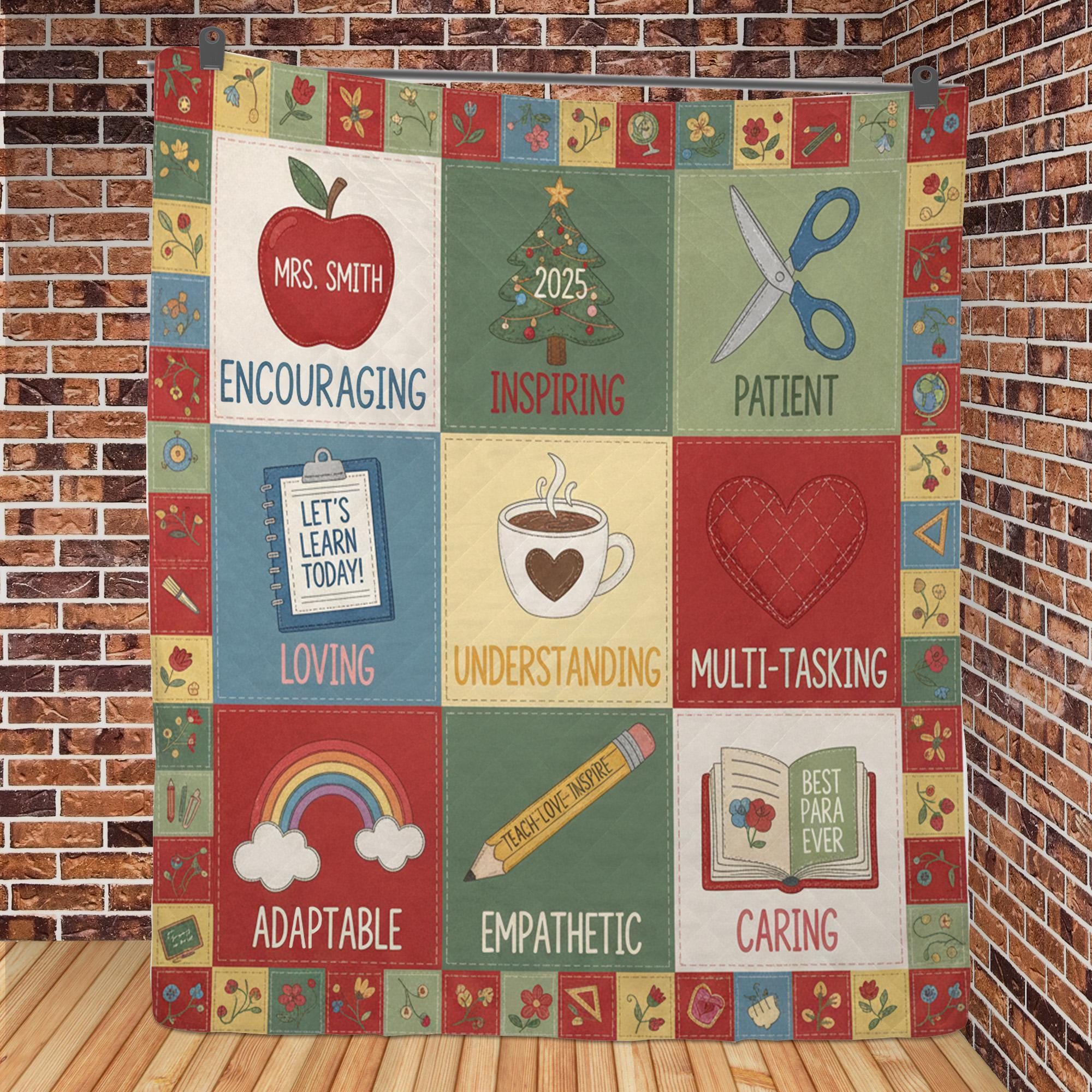 Personalized Teacher Quilt Blanket: Patchwork Style, Special Education, Paraeducator Theme image 4