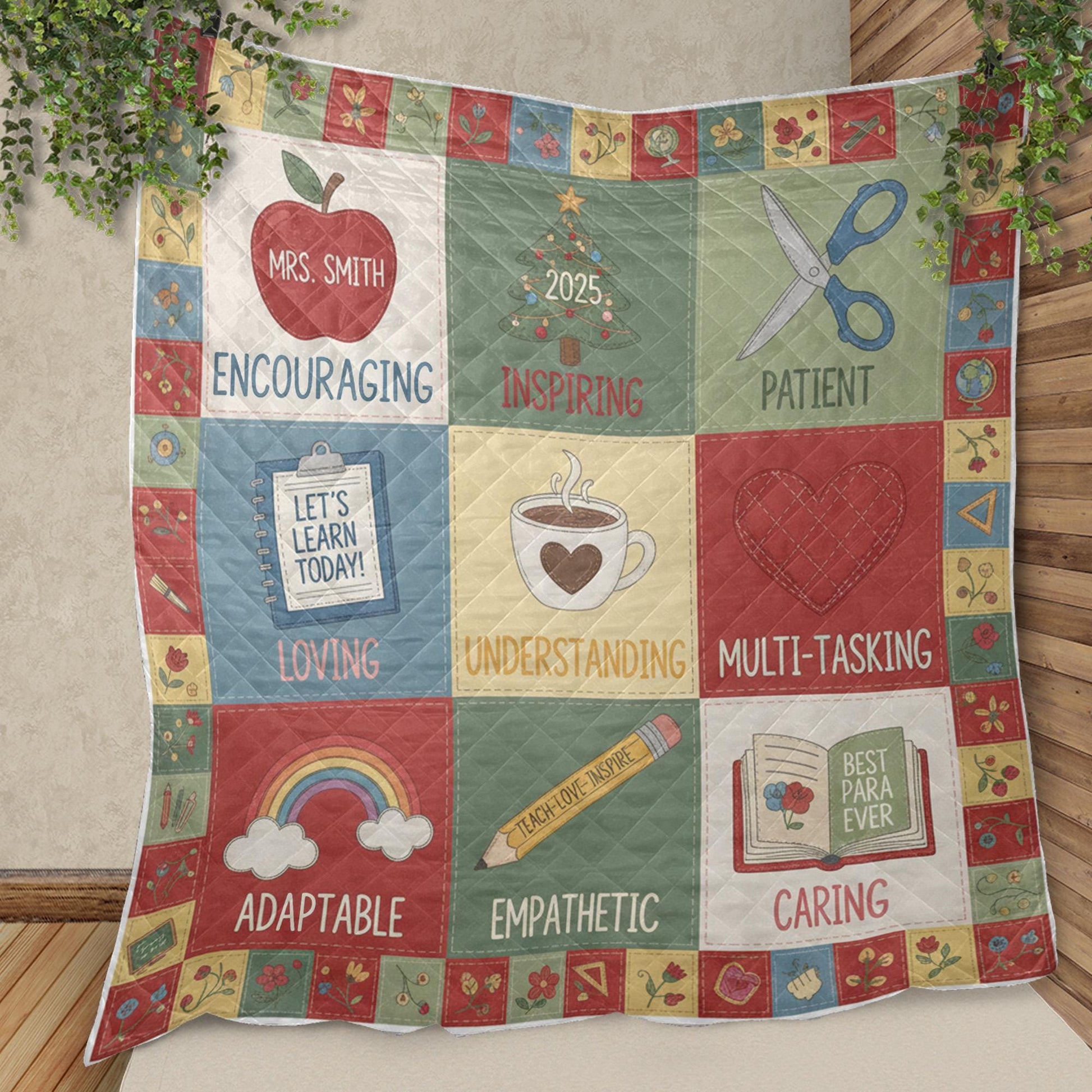 Personalized Teacher Quilt Blanket: Patchwork Style, Special Education, Paraeducator Theme image 7
