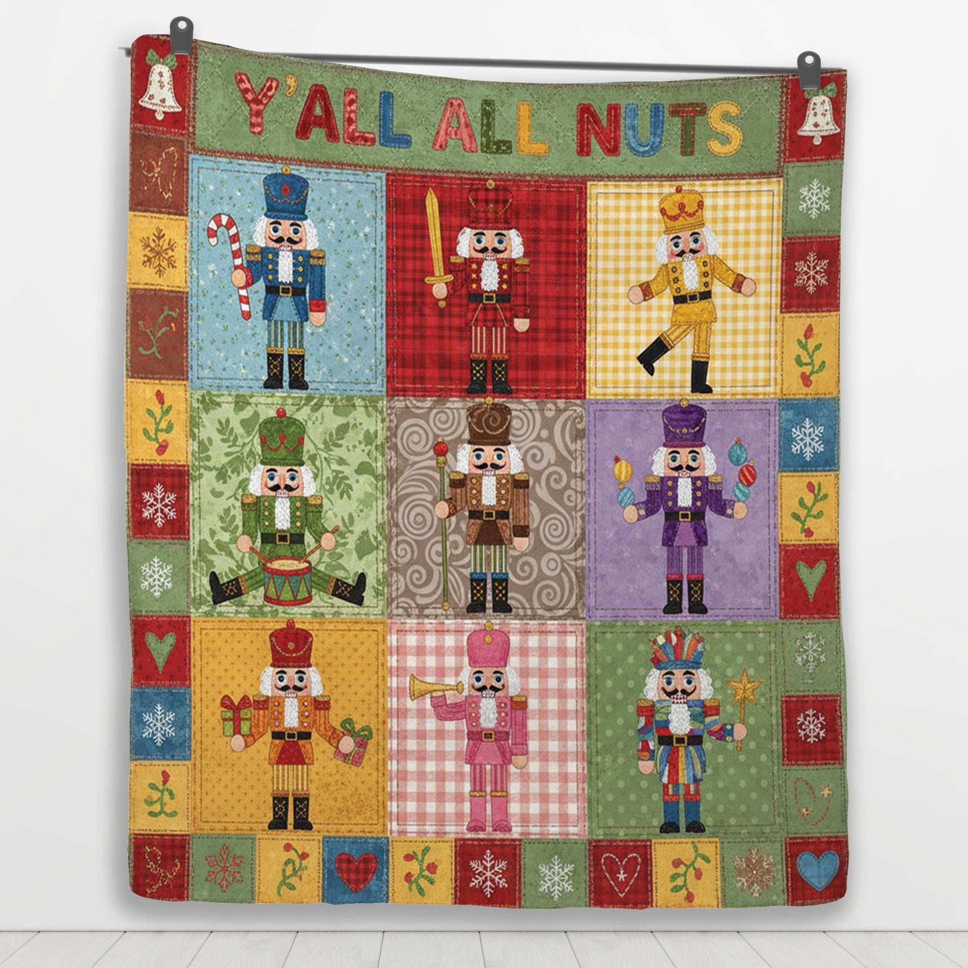 Nutcracker Quilt Blanket: "Y'all All Nuts" Slogan, Christmas Patchwork, Holiday Bedding image 5