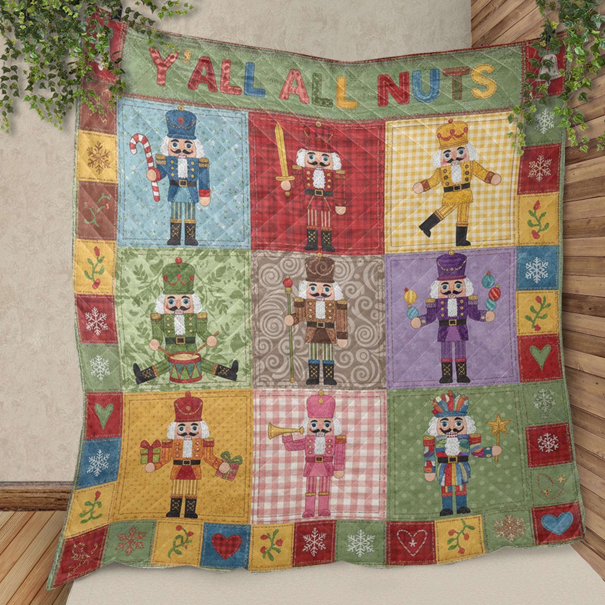 Nutcracker Quilt Blanket: "Y'all All Nuts" Slogan, Christmas Patchwork, Holiday Bedding image 6