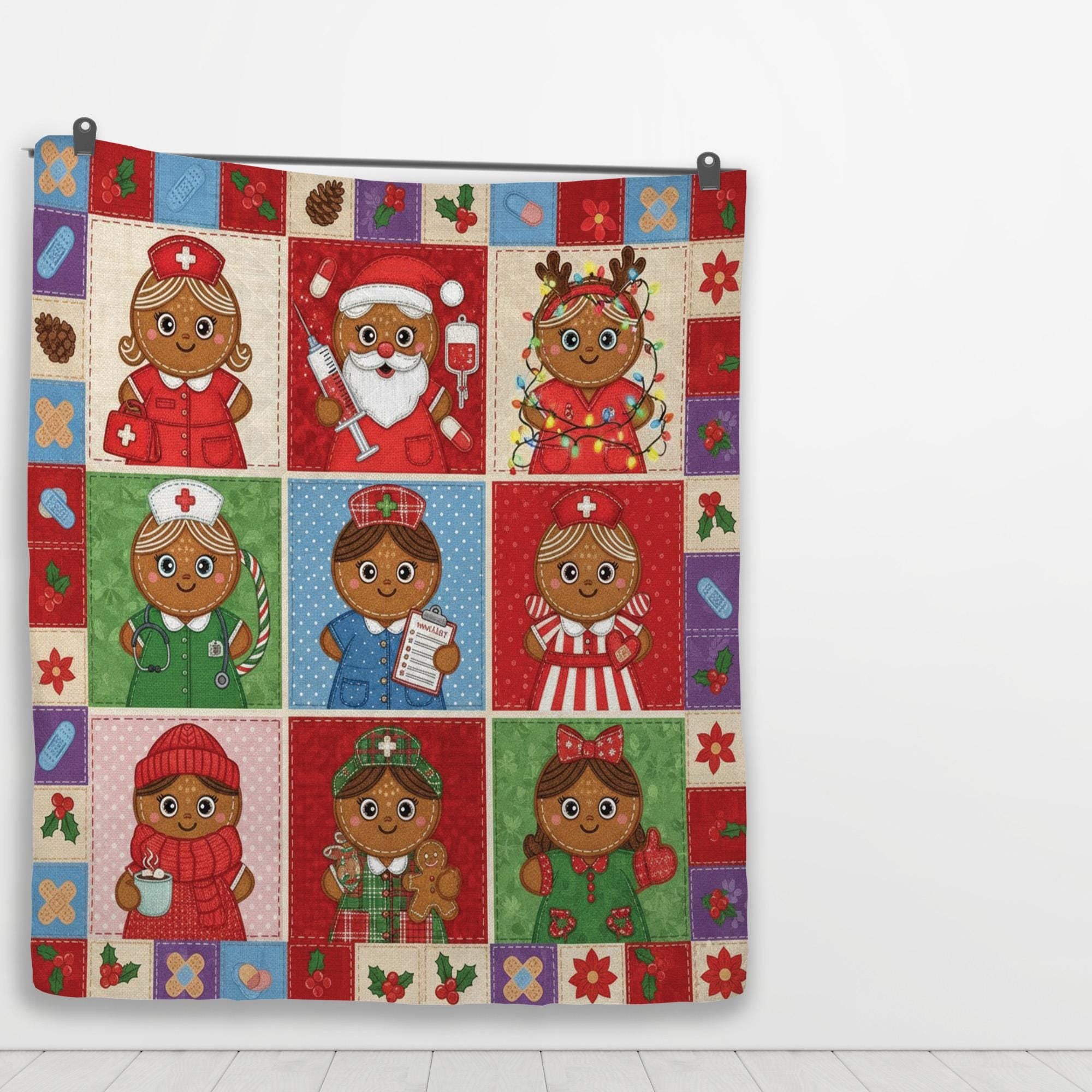 Gingerbread Nurse Quilt Blanket: Christmas Theme, Medical Patchwork Style, Holiday Bedding image 6