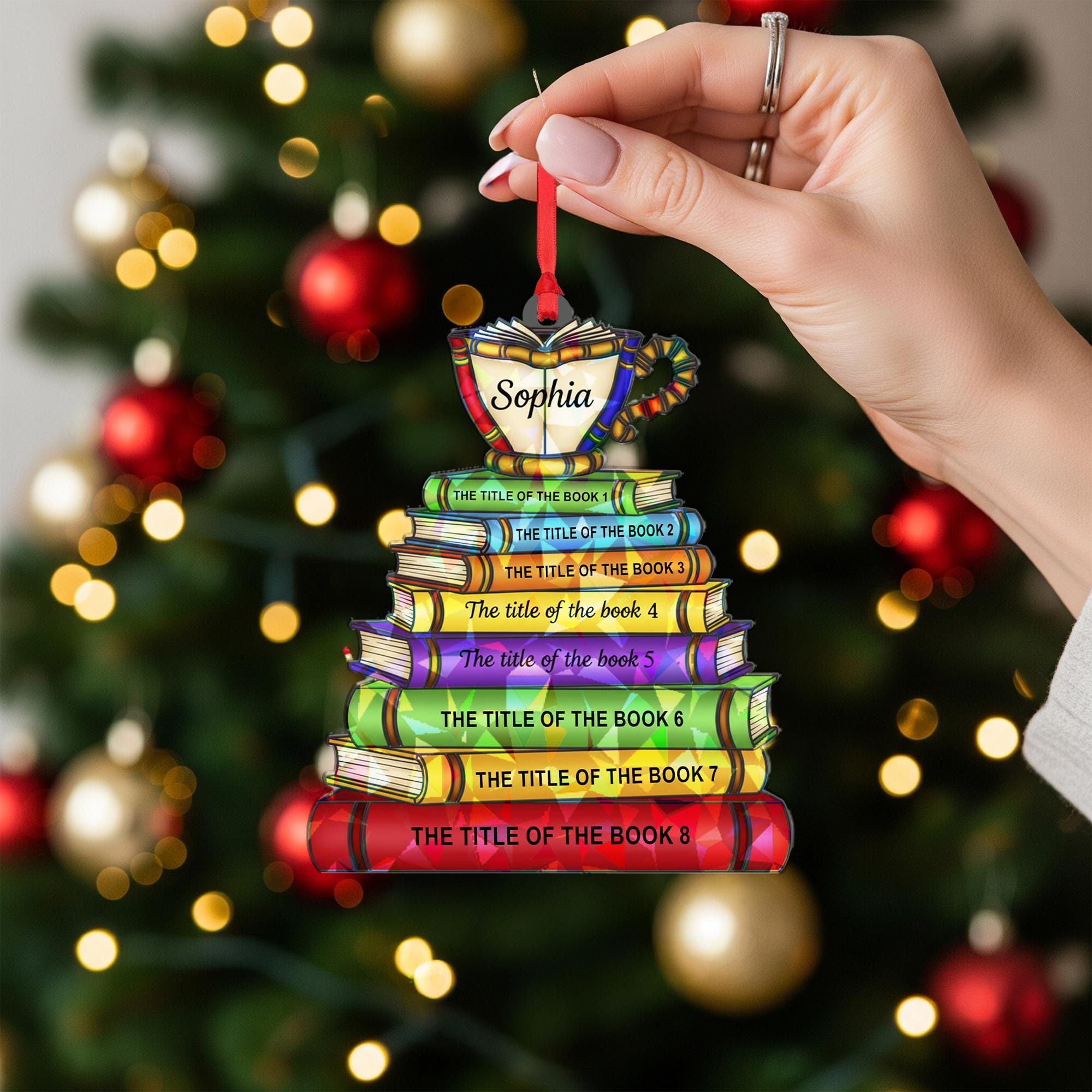 Custom Book Stack Ornament | Holographic Name Ornament image 7