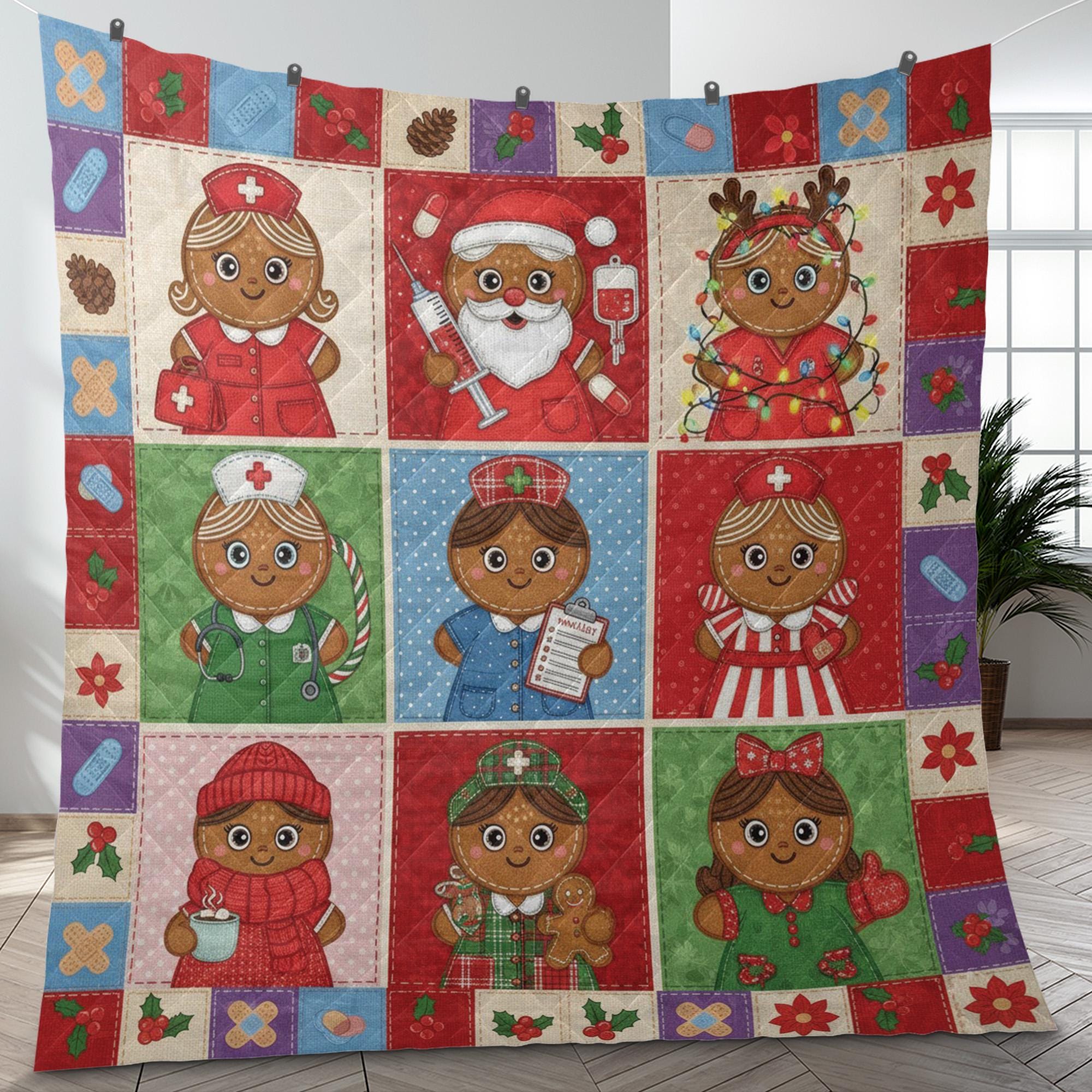 Gingerbread Nurse Quilt Blanket: Christmas Theme, Medical Patchwork Style, Holiday Bedding image 8