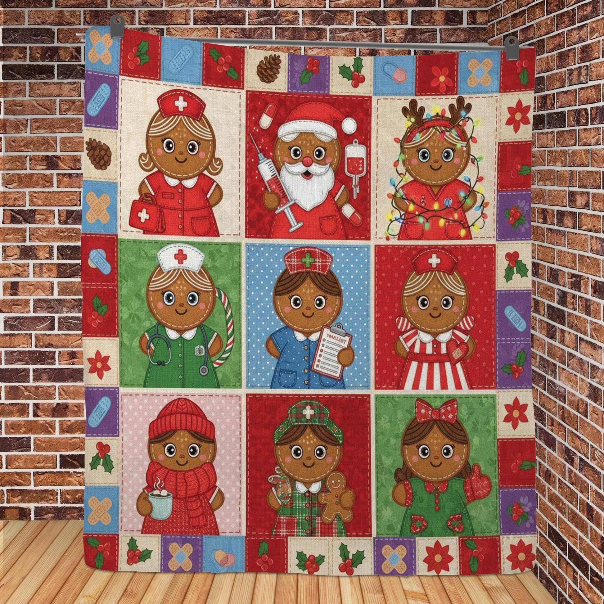 Gingerbread Nurse Quilt Blanket: Christmas Theme, Medical Patchwork Style, Holiday Bedding image 7