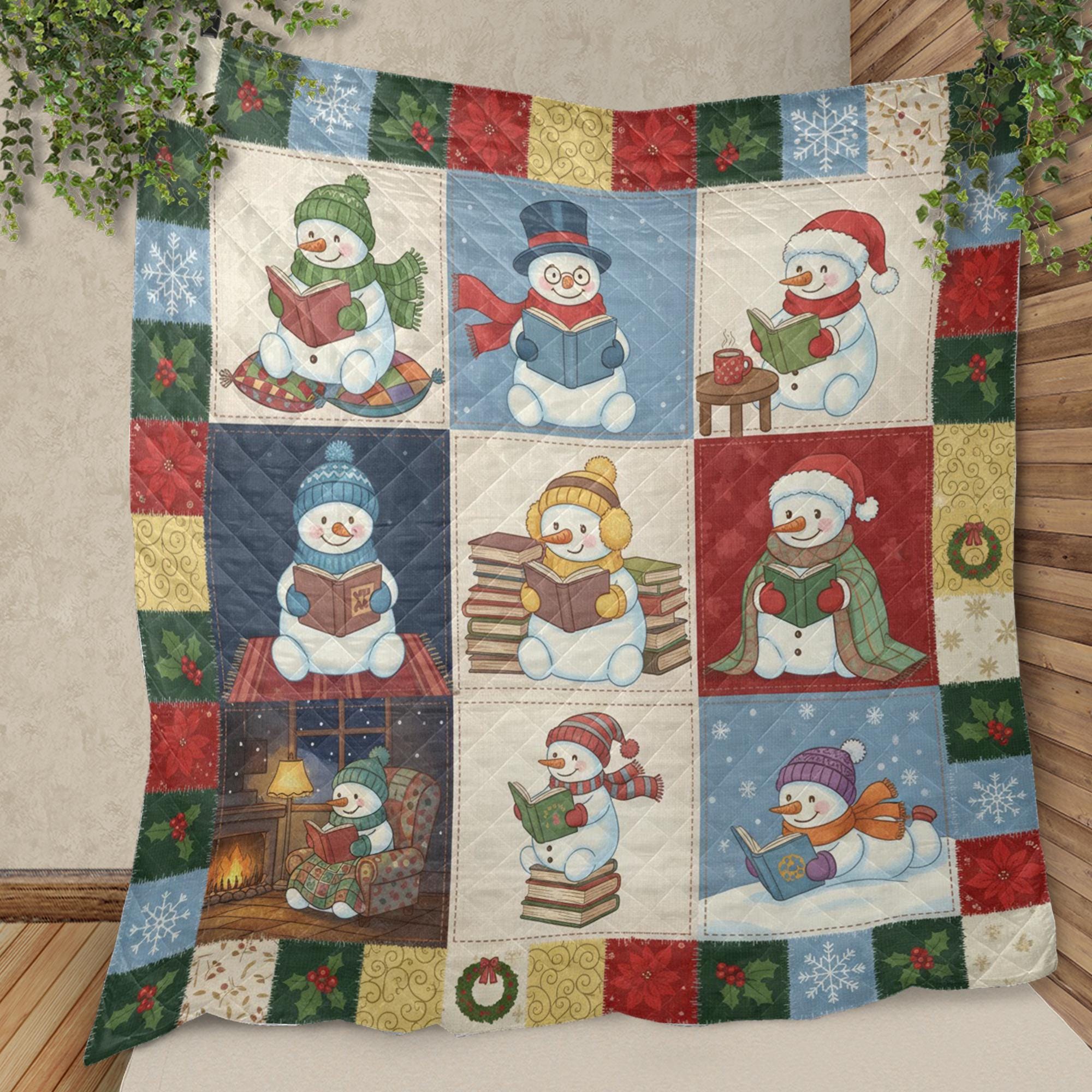 Snowman Quilt Blanket: Reading Theme, Winter Illustrations, Christmas Patchwork Style image 6