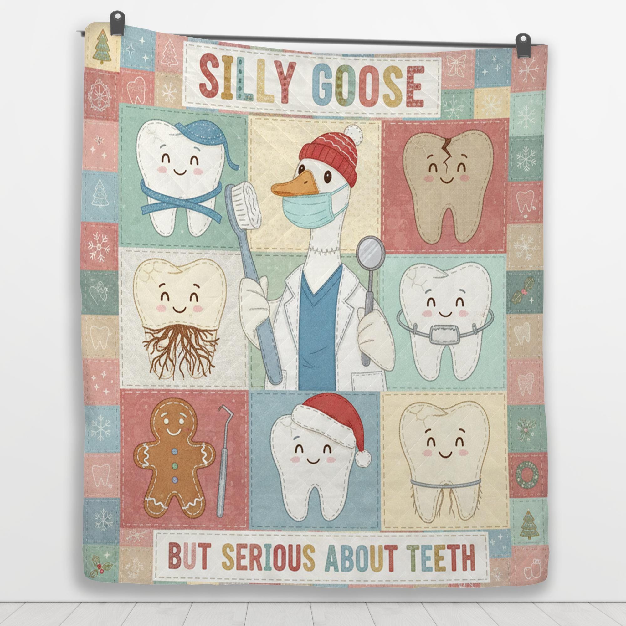 Dentist Quilt Blanket: "Silly Goose" Slogan, Dental Theme, Christmas Patchwork Style image 5