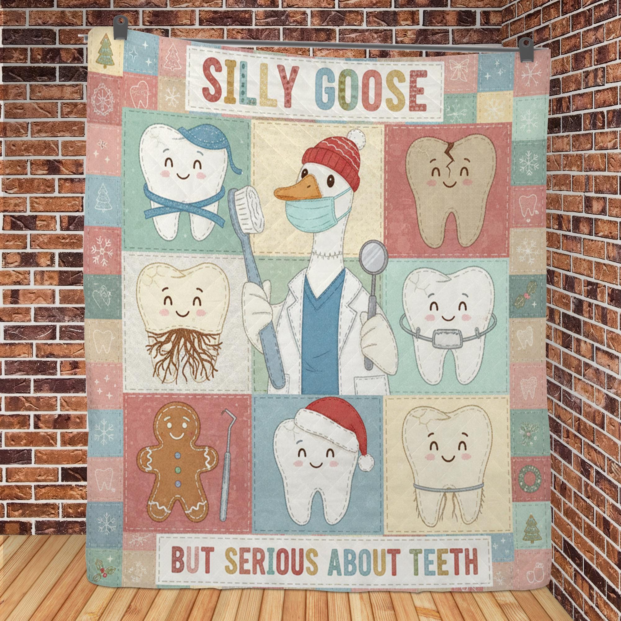 Dentist Quilt Blanket: "Silly Goose" Slogan, Dental Theme, Christmas Patchwork Style image 4