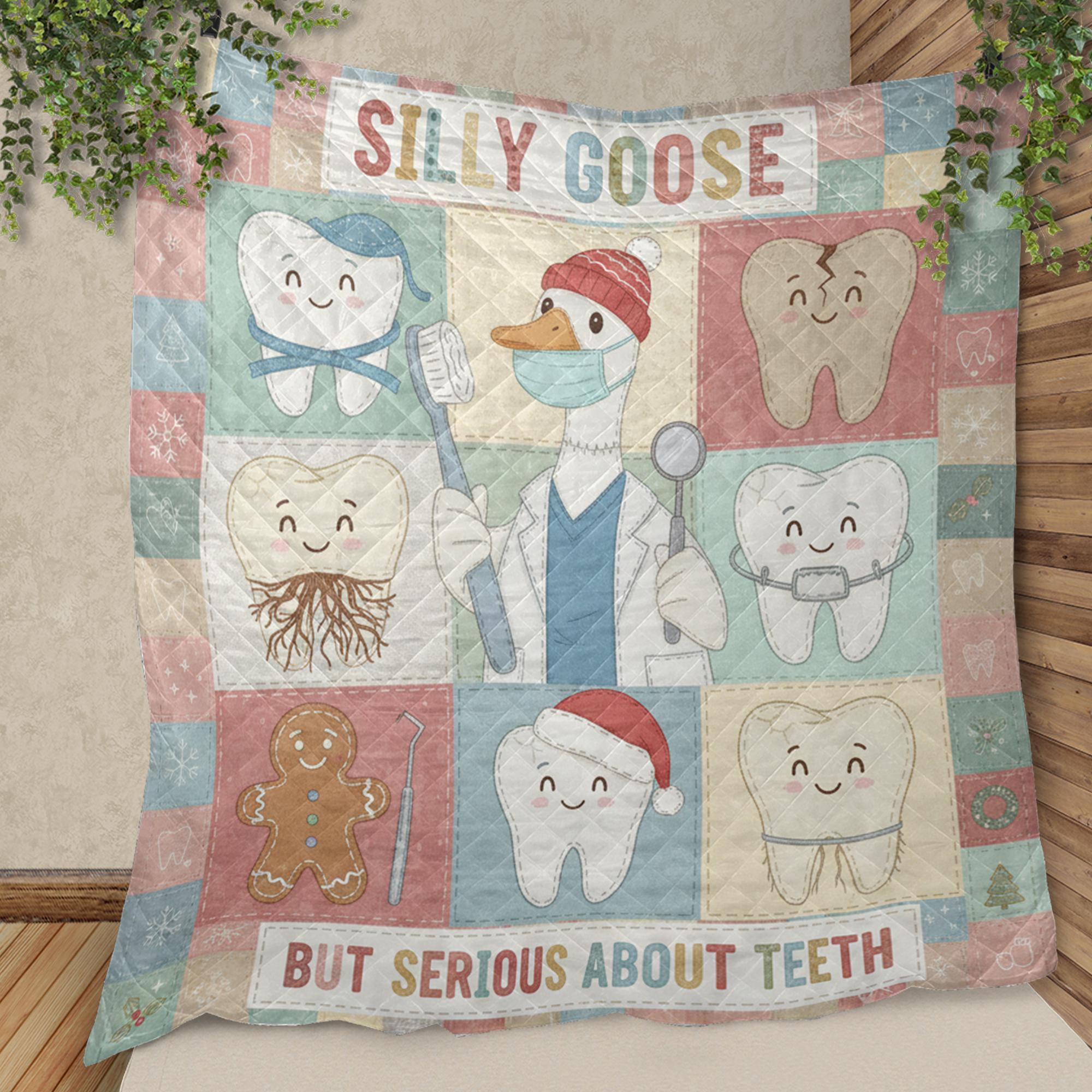 Dentist Quilt Blanket: "Silly Goose" Slogan, Dental Theme, Christmas Patchwork Style image 7