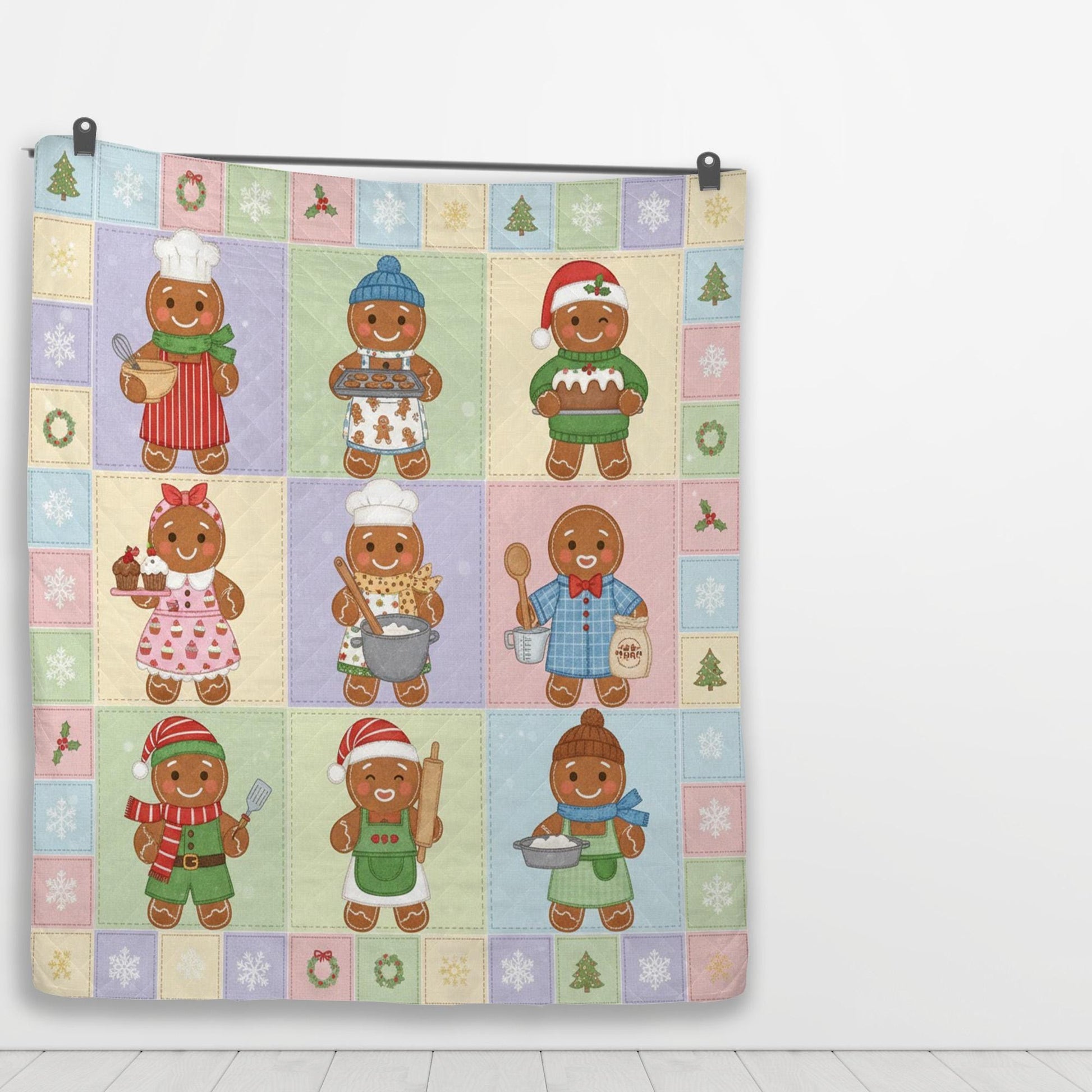 Gingerbread Quilt Blanket: Baker Theme, Christmas Patchwork Style, Pastel Holiday Decor image 3
