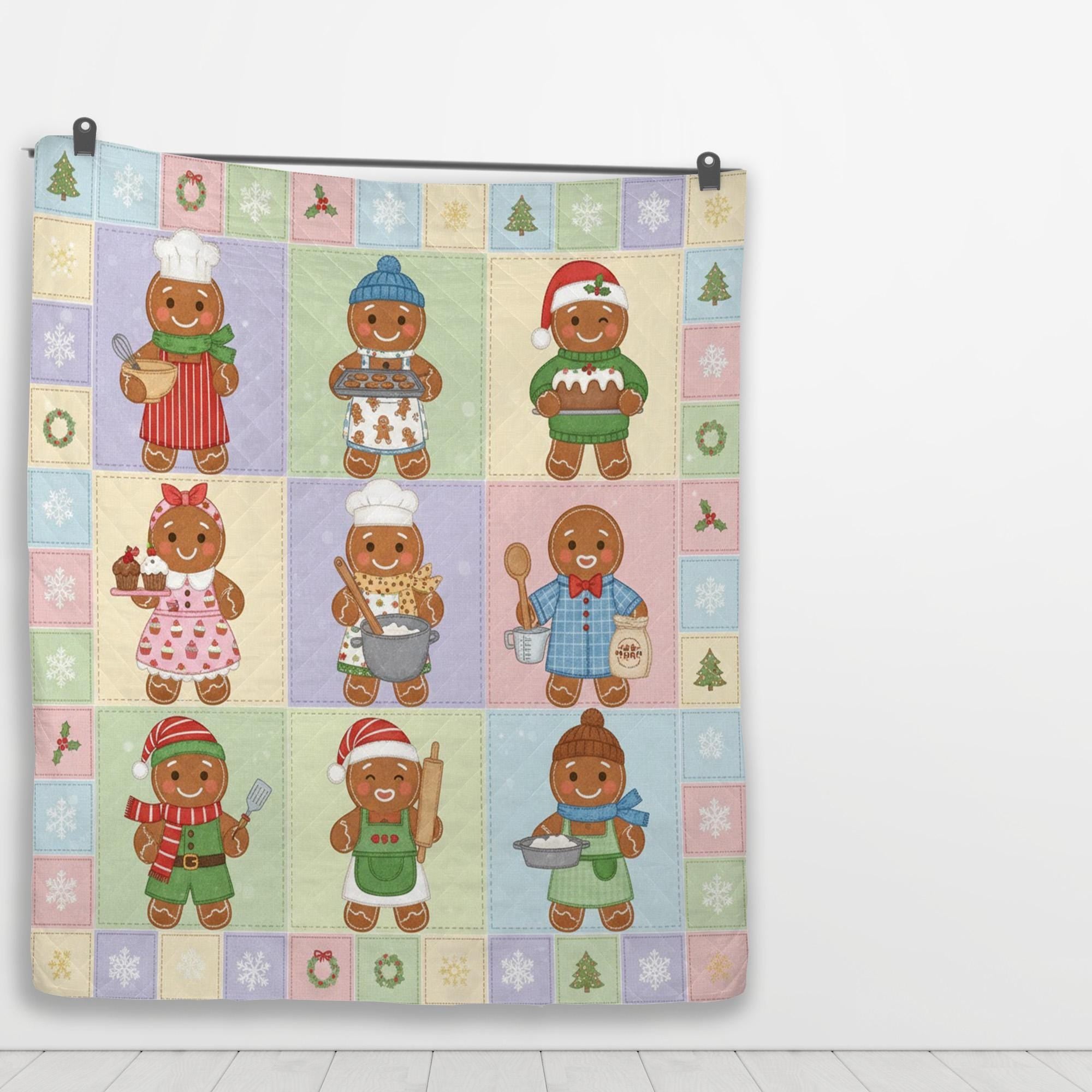 Gingerbread Quilt Blanket: Baker Theme, Christmas Patchwork Style, Pastel Holiday Decor image 3