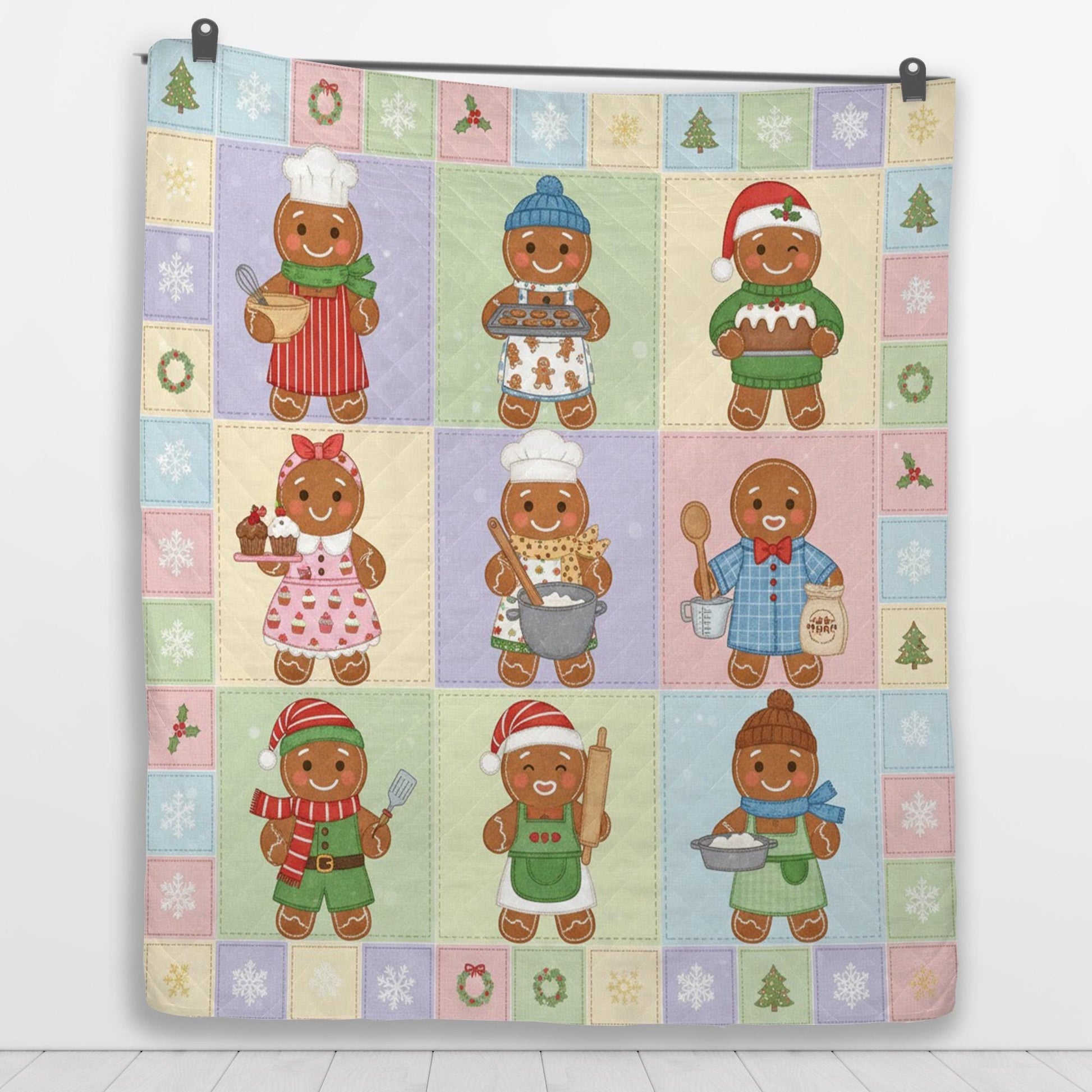 Gingerbread Quilt Blanket: Baker Theme, Christmas Patchwork Style, Pastel Holiday Decor image 4
