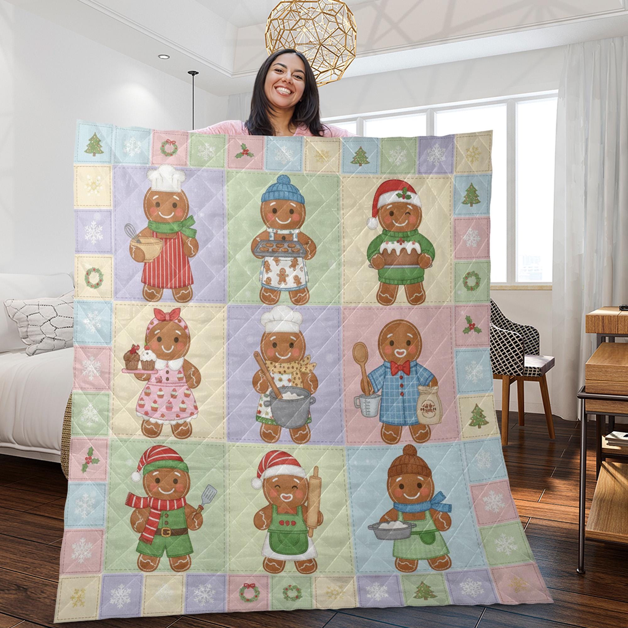 Gingerbread Quilt Blanket: Baker Theme, Christmas Patchwork Style, Pastel Holiday Decor image 2