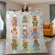 Gingerbread Quilt Blanket: Baker Theme, Christmas Patchwork Style, Pastel Holiday Decor image 1
