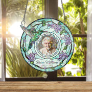 Memorial Acrylic Suncatcher: Hologram Hummingbird Lilac Design, Custom Photo & Name image 1
