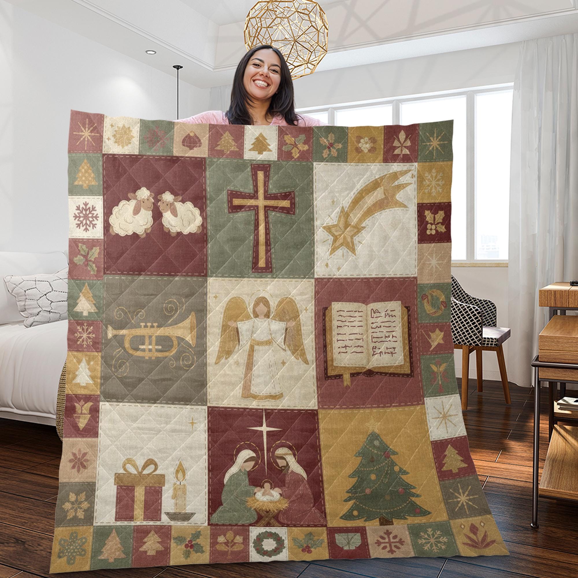 Nativity Quilt Blanket: Religious Christmas Theme, Patchwork Style, Holiday Bedding image 2