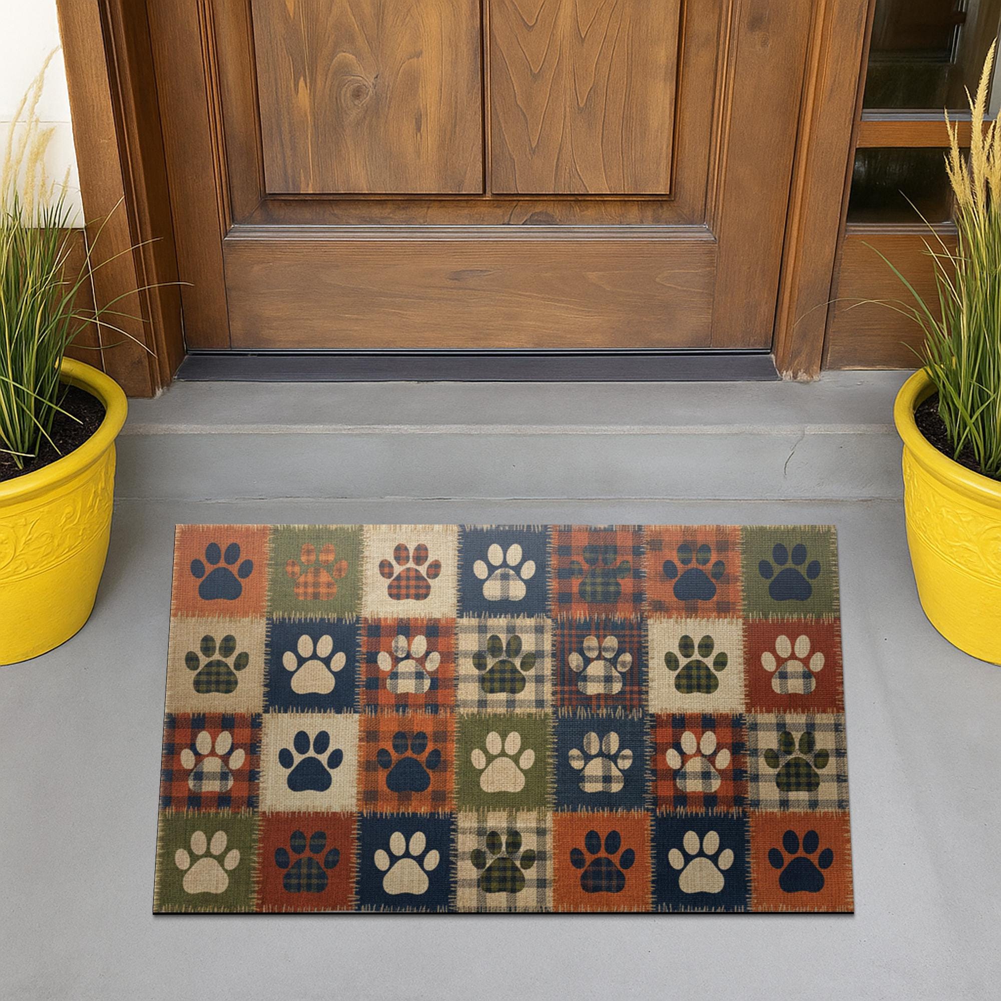 Plaid Paw Print Doormat – Plaid Pet Entrance Mat – Front Door Rug image 1